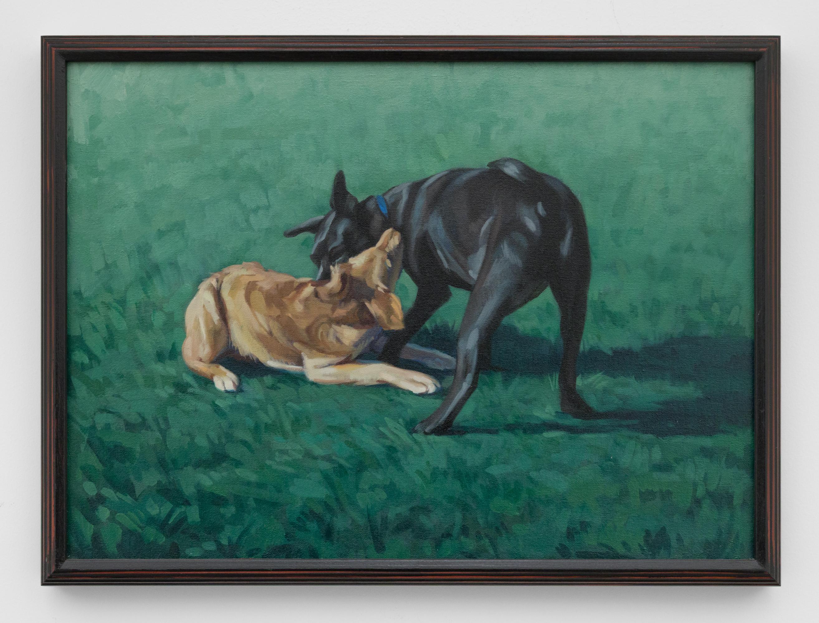 This piece titled "Tussle" is an original artwork by Katherine Fraser made from oil on canvas. This piece measures 16"h x 22"w framed, and ships with a gallery-issued Certificate of Authenticity.

Katherine Fraser’s paintings depict moments of quiet