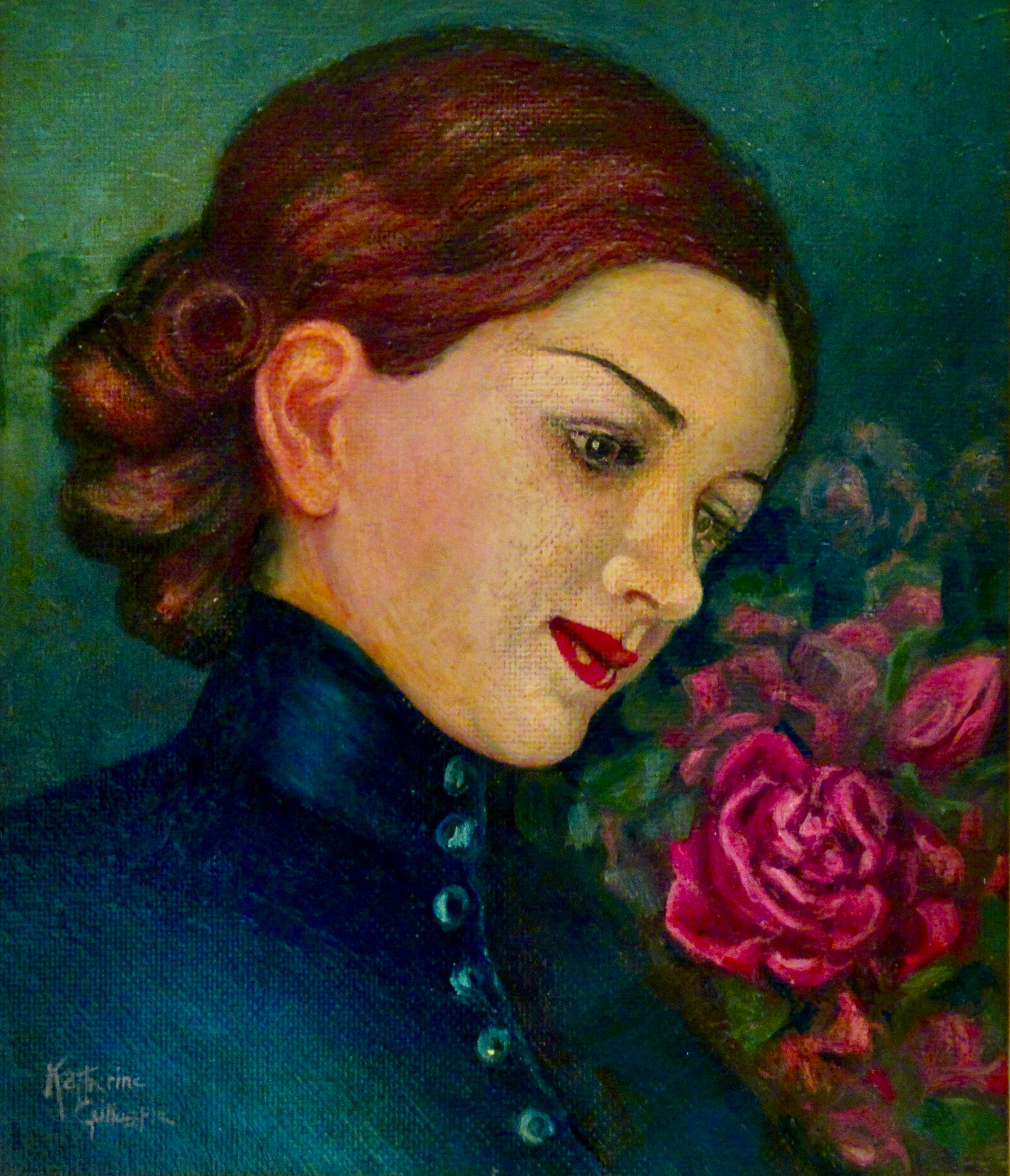 Woman with Roses - Painting by Katherine gillespie