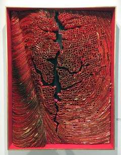 Contemporary Mixed Media Sculpture, Framed Hand Made Paper with Gold Leafing