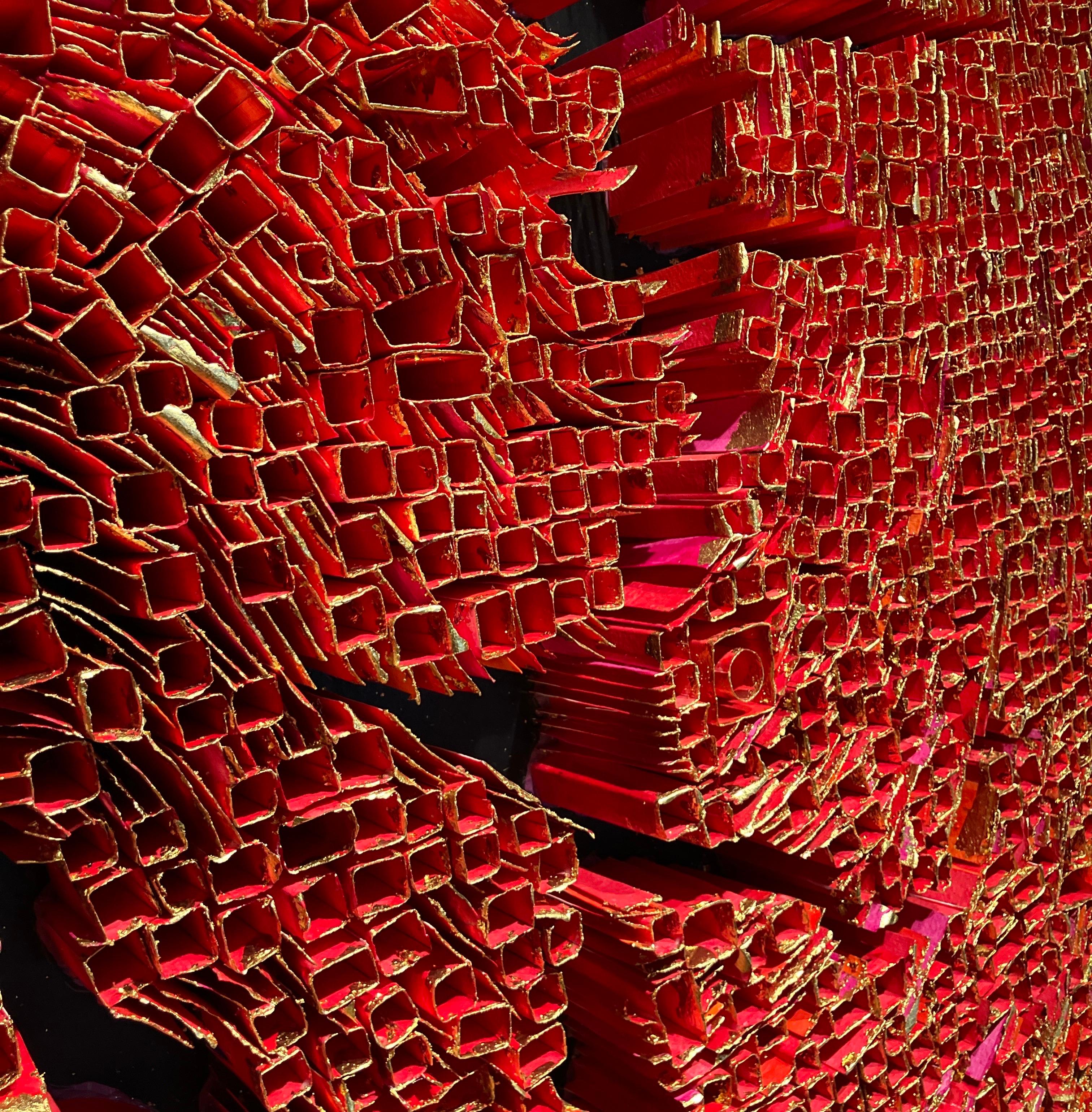 Escultura Contemporánea de Técnica Mixta, Enmarcada Papel Hand Made con Pan de Oro en venta 1
