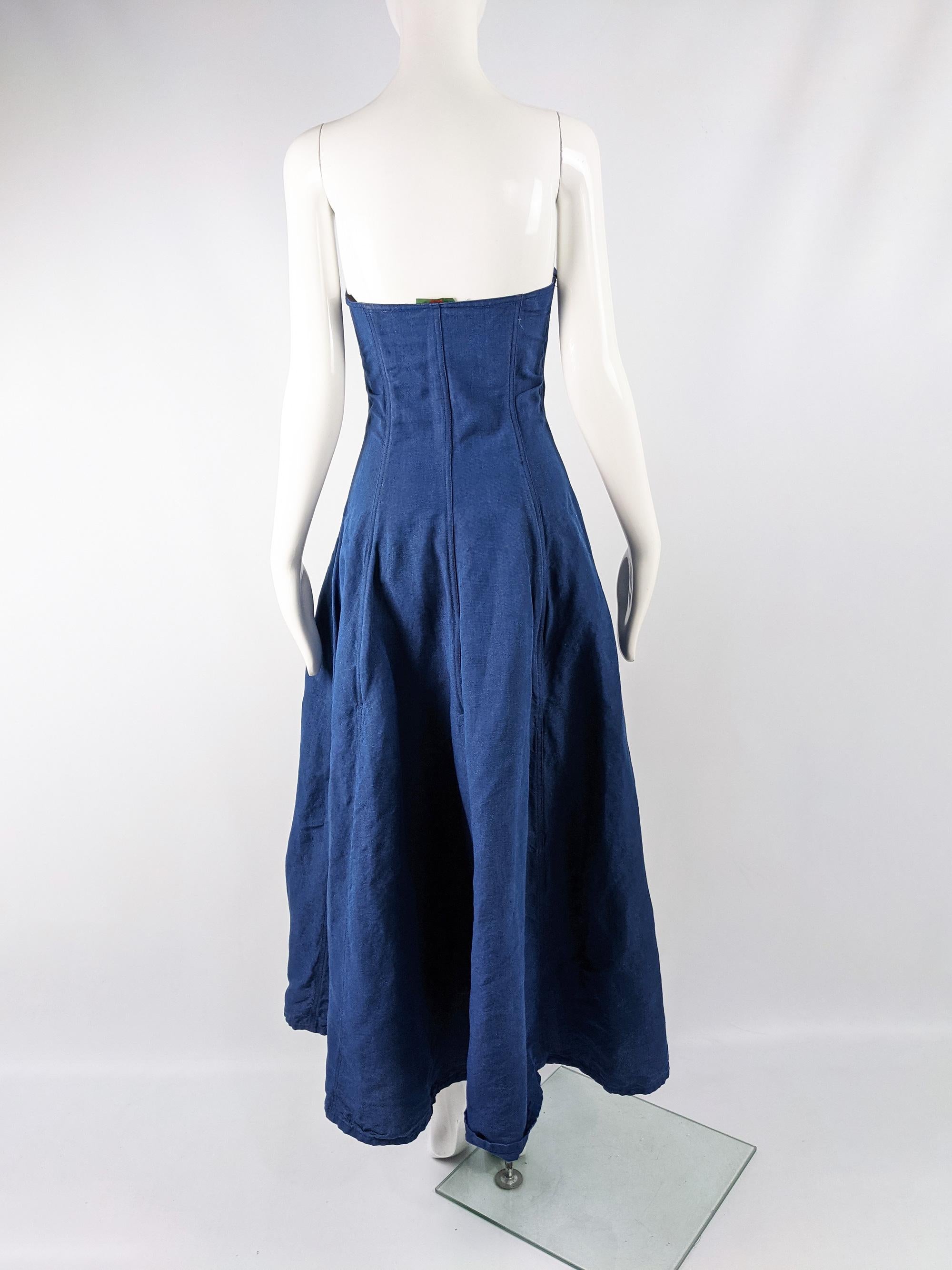 Katherine Hamnett Blue Linen Boned Maxi Dress For Sale 3