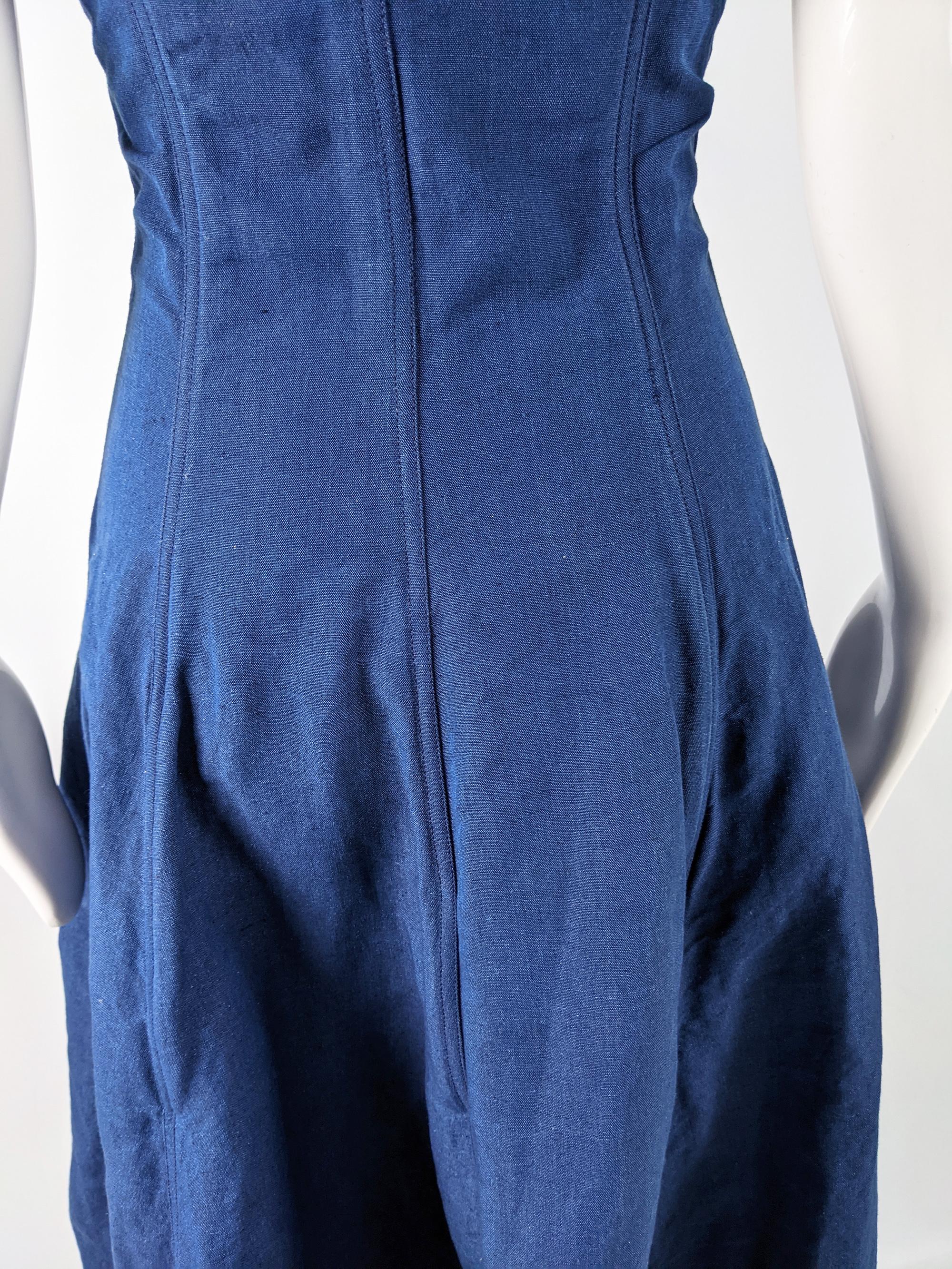 Katherine Hamnett Blue Linen Boned Maxi Dress For Sale 4