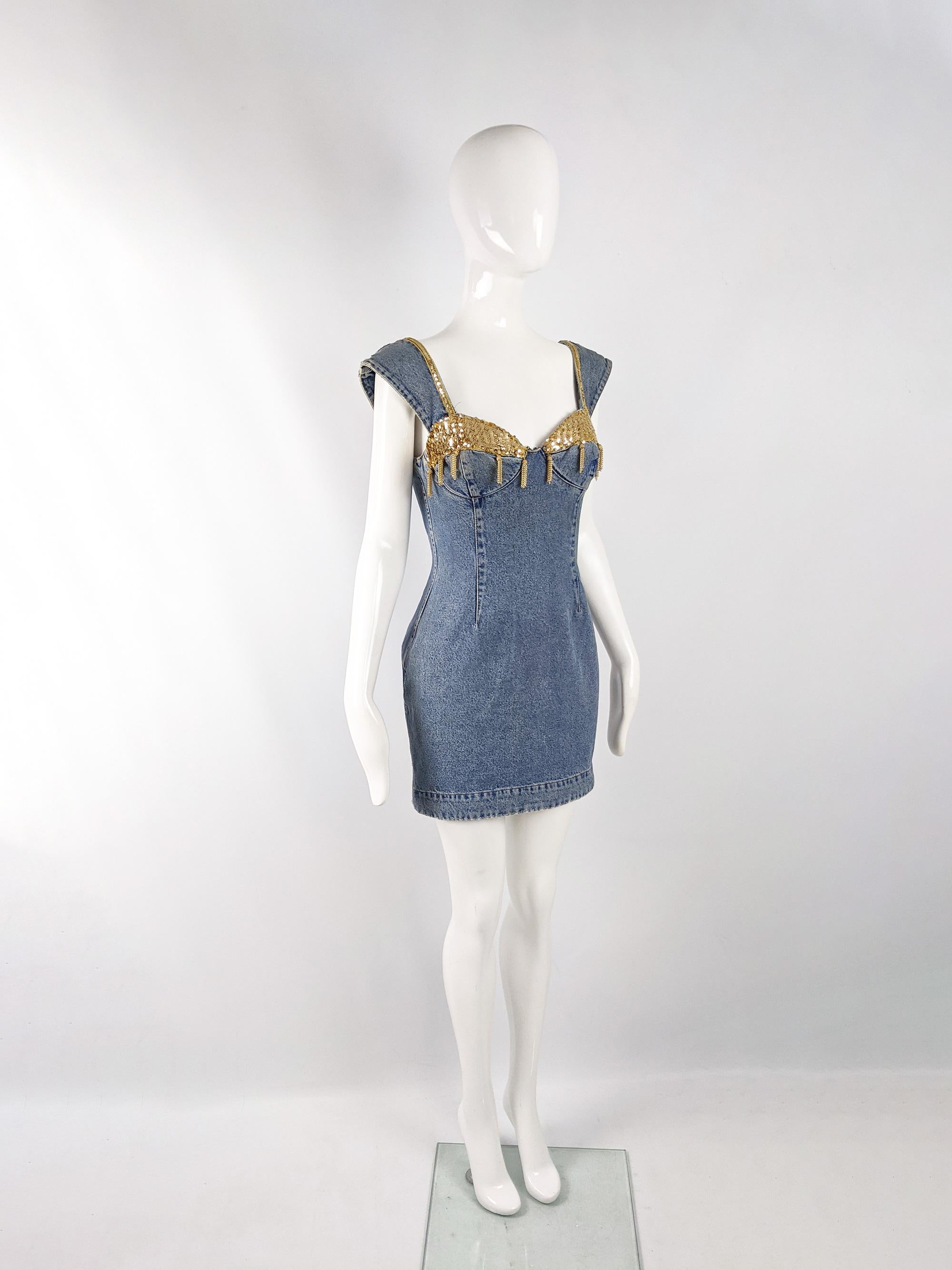 Women's Katherine Hamnett Vintage 1980s Beaded & Sequin Denim Dress