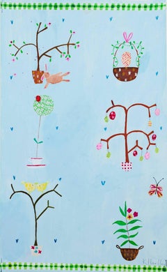 "Árboles de Pascua KMH 039, " Acrílico y técnica mixta firmado por Katherine Hartley