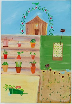 "Flower Pots in the Garden KMH 012", Acrylique signée par Katherine Hartley
