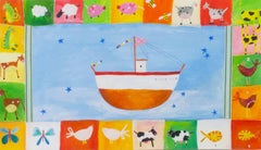 "Noah's Ark KMH 016, " Acrylic Painting signed by Katherine Hartley