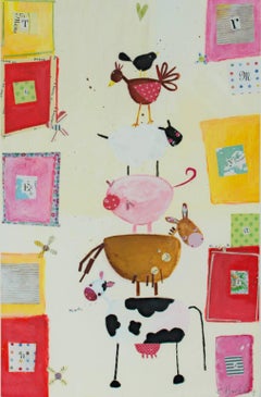 "Piggy Back Pyramid KMH 013, " Acrylic Painting signed by Katherine Hartley