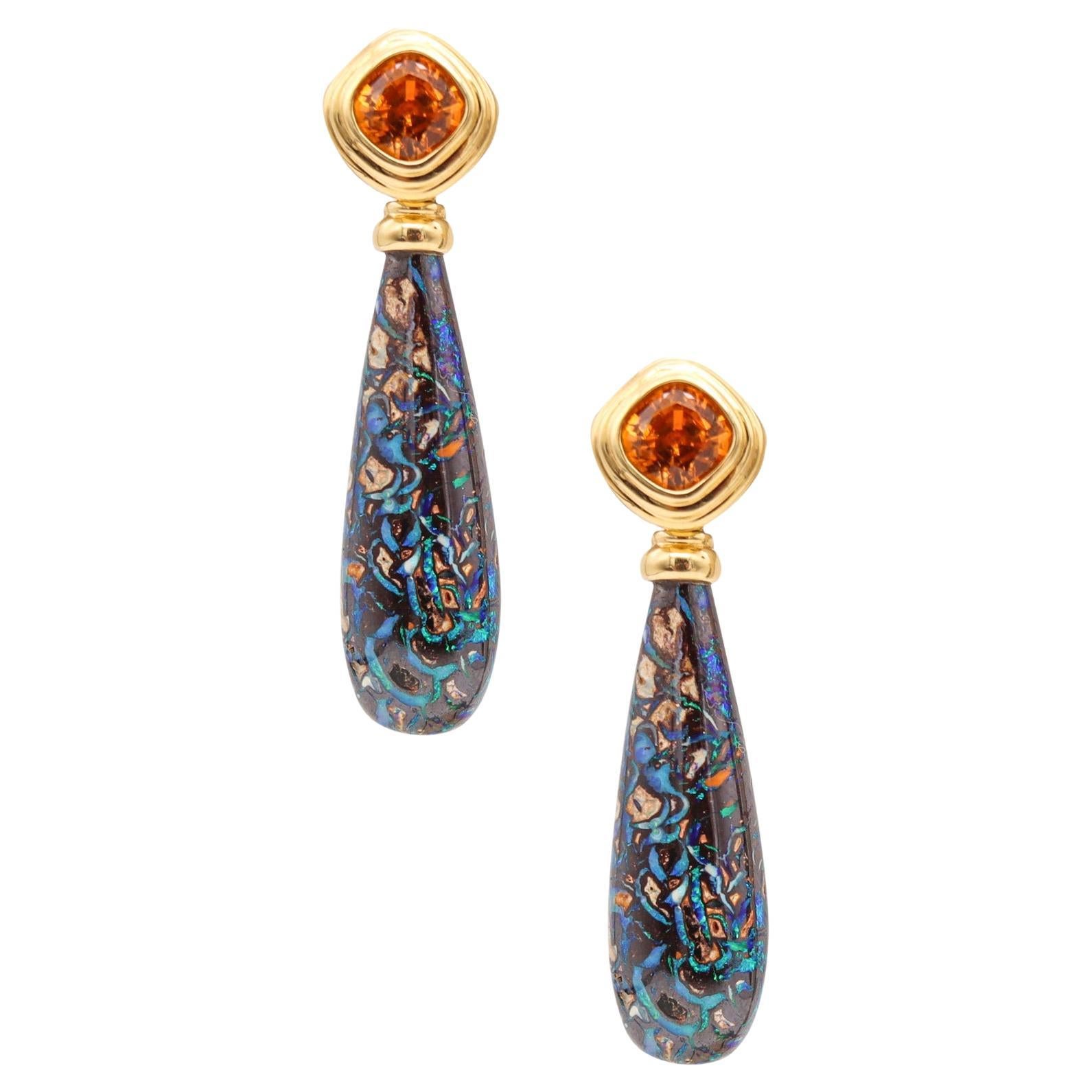 Katherine Jetter Convertible Drop Earrings 18Kt Gold 36.32 Cts Opal & Mandarine 