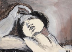 Donna nuda in bianco e nero in acrilico, guazzo e carboncino su carta