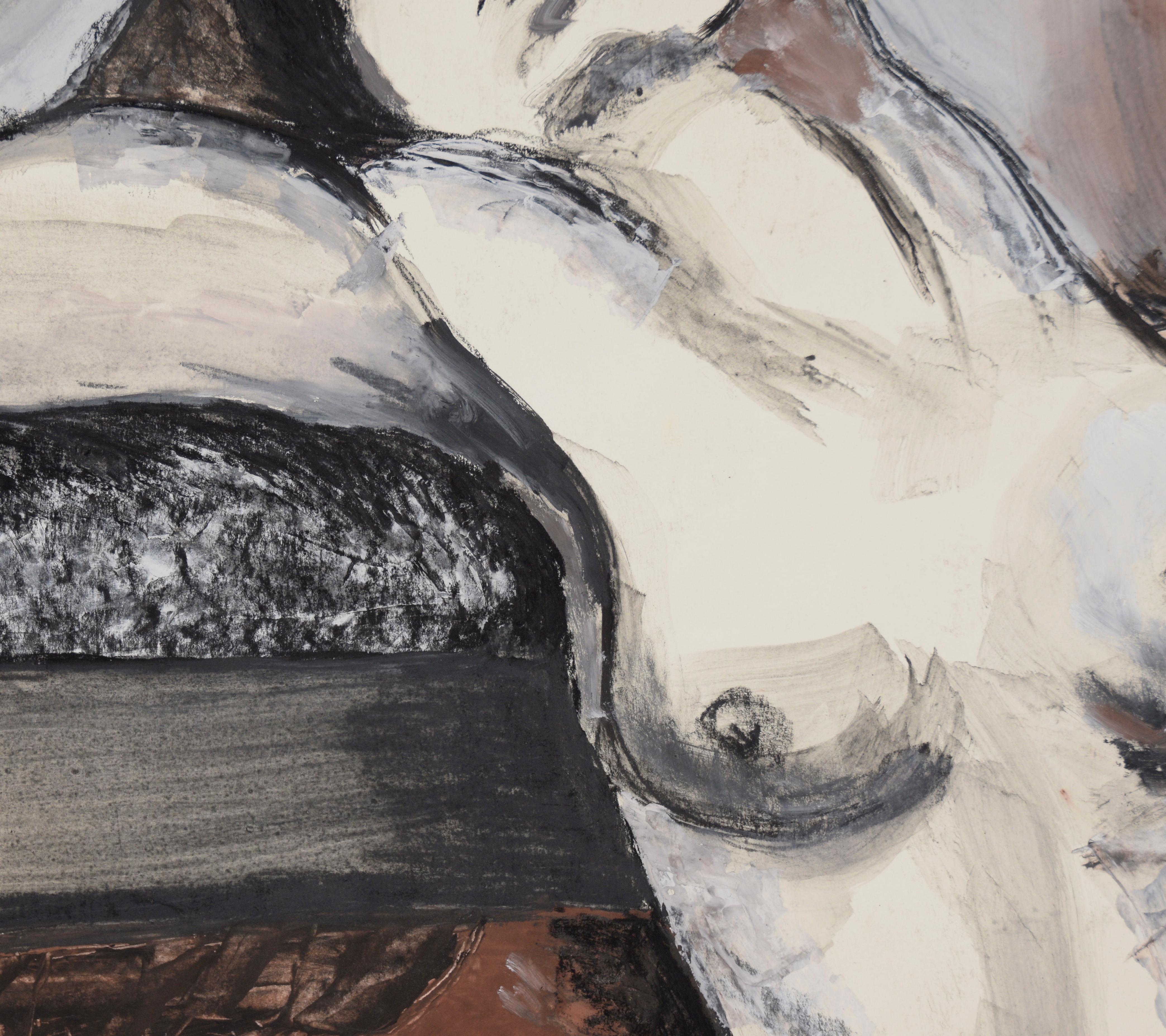 Black and White Nude Woman in Acrylic, Gouache, and Charcoal on Paper - Contemporary Painting by Katherine Kallick