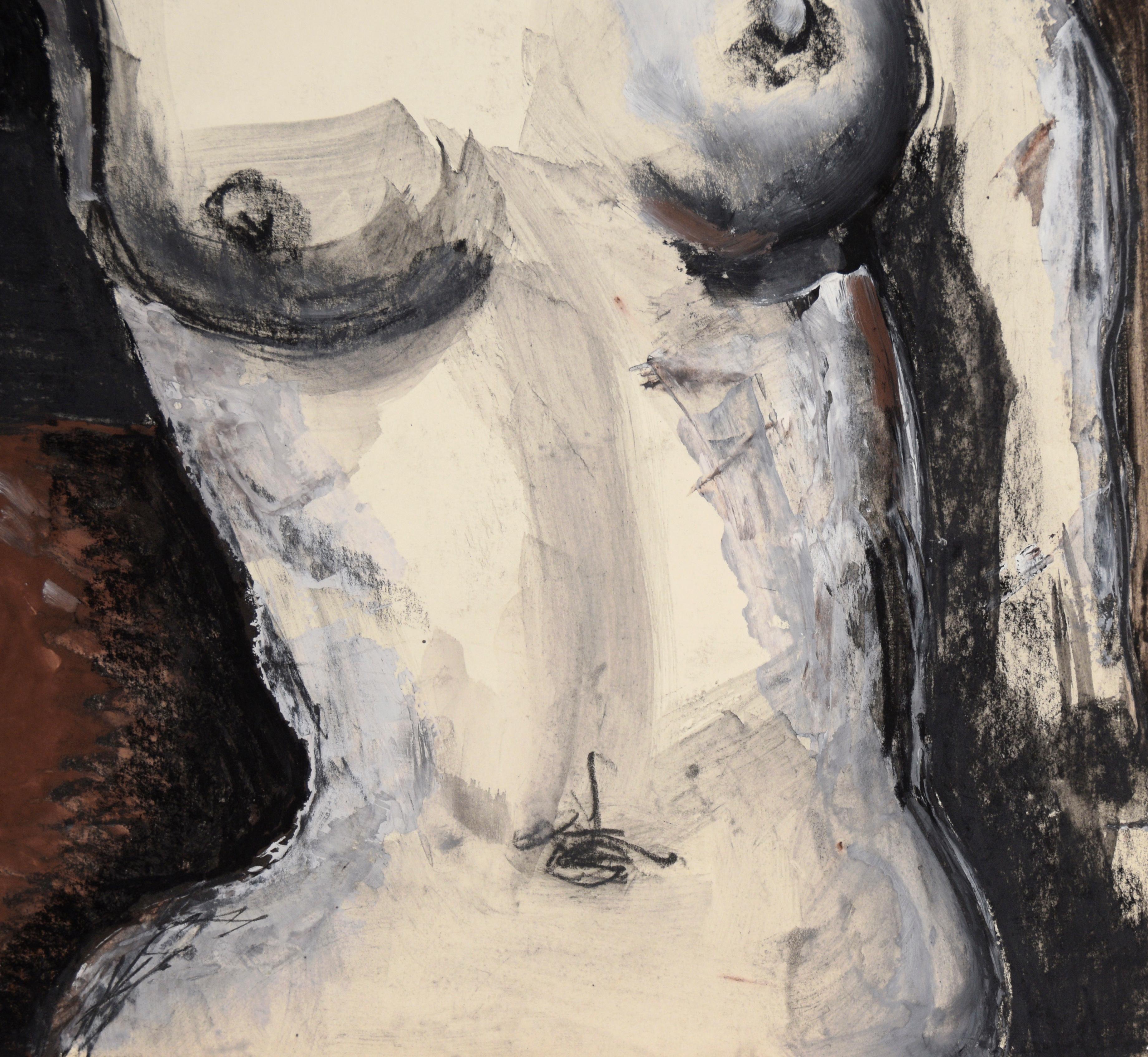 Black and White Nude Woman in Acrylic, Gouache, and Charcoal on Paper For Sale 2