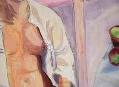 Brunette Nude Figurative - Acrylic Abstract Expressionist on Paper