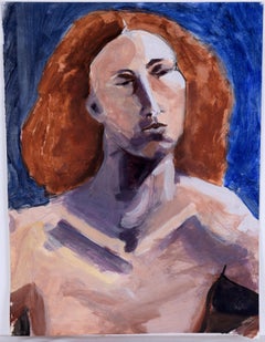 Long, Red-Haired Portrait of a Man - Acrylic on Paper in the style of Modigliani