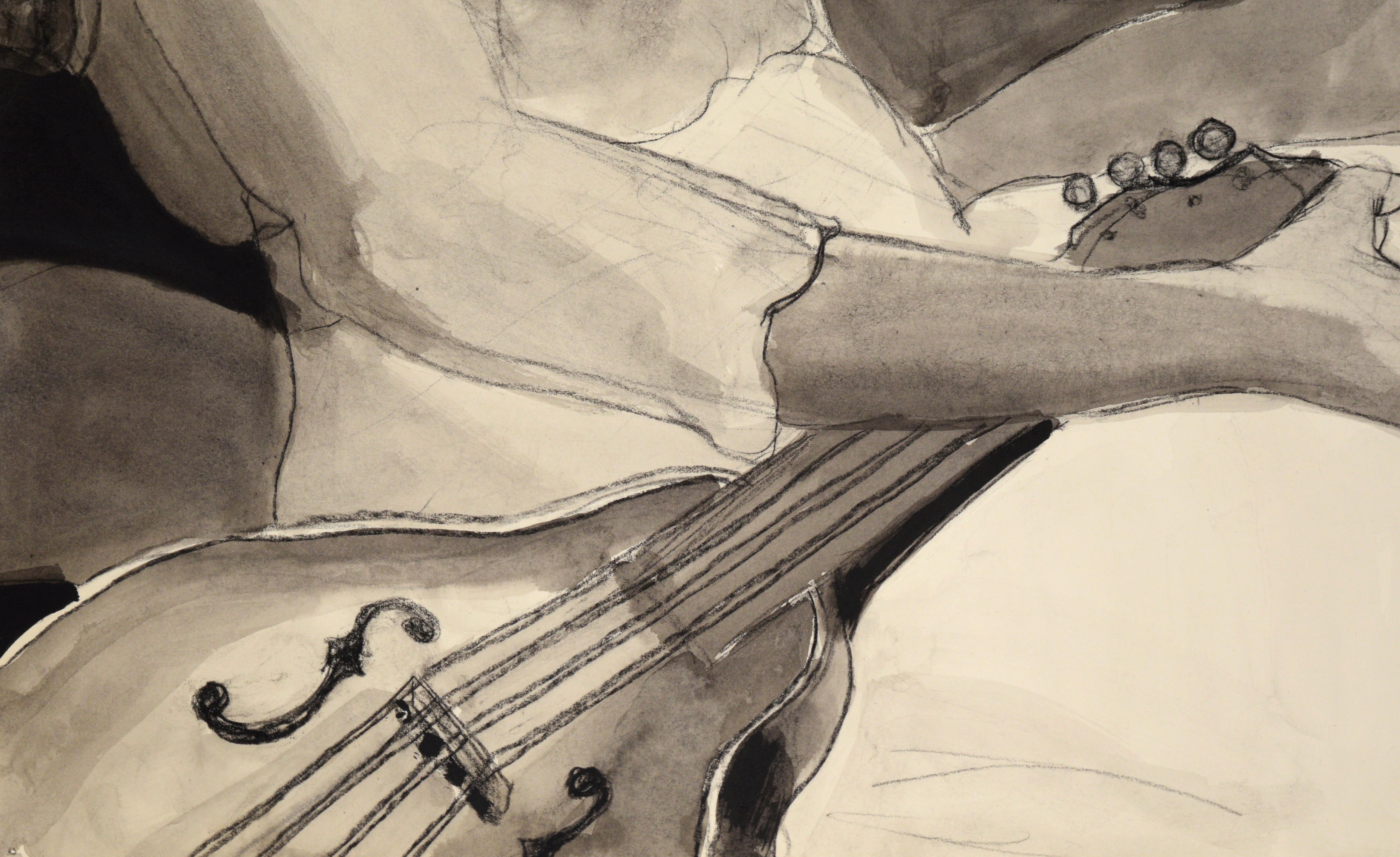 Model with Mandolin in Ink and Charcoal on Paper For Sale 2