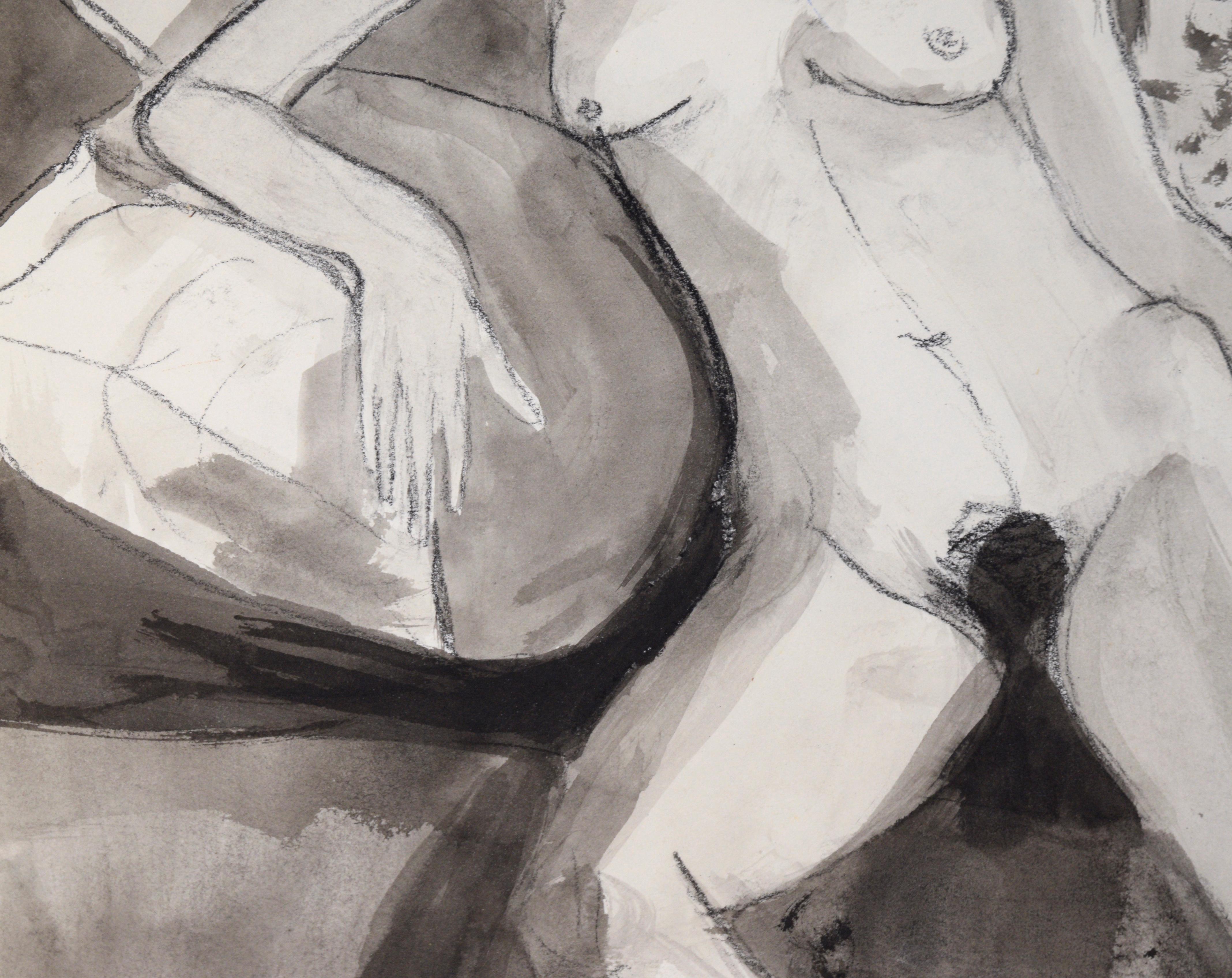 Nude Woman on Striped Chair #2 in Charcoal and Gouache on Paper

Black and white painting of a woman by acclaimed bluegrass musician Katherine 