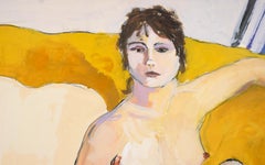 Nude Woman on Yellow Couch in Acrylic on Paper
