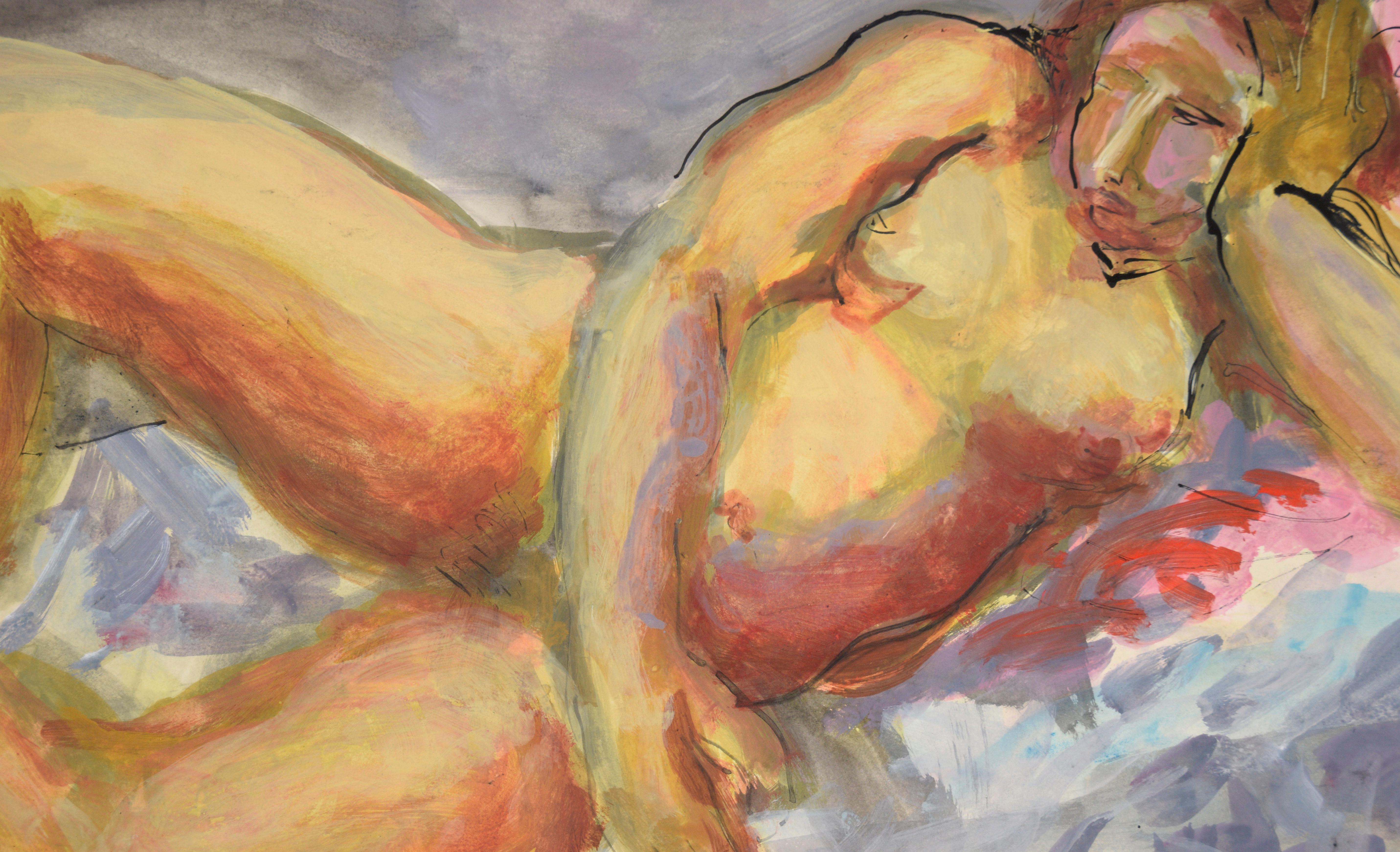Reclining Nude Model in Acrylic on Paper For Sale 2