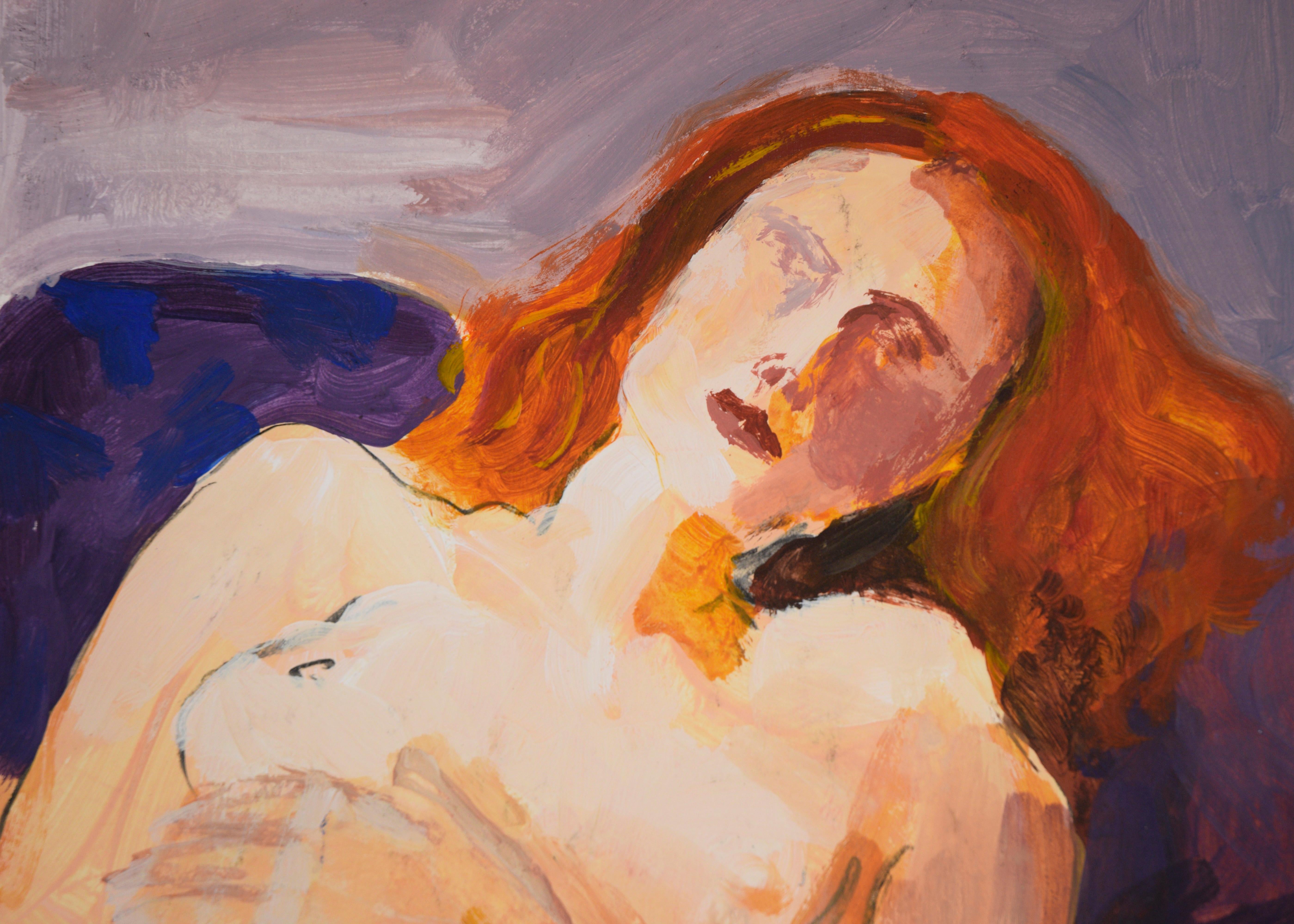 Redhead On A Yellow Blanket - Original San Francisco Abstract - American Impressionist Painting by Katherine Kallick