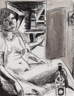 Vintage Shadow of Light - Nude Figurative Study with a Bottle of California Wine