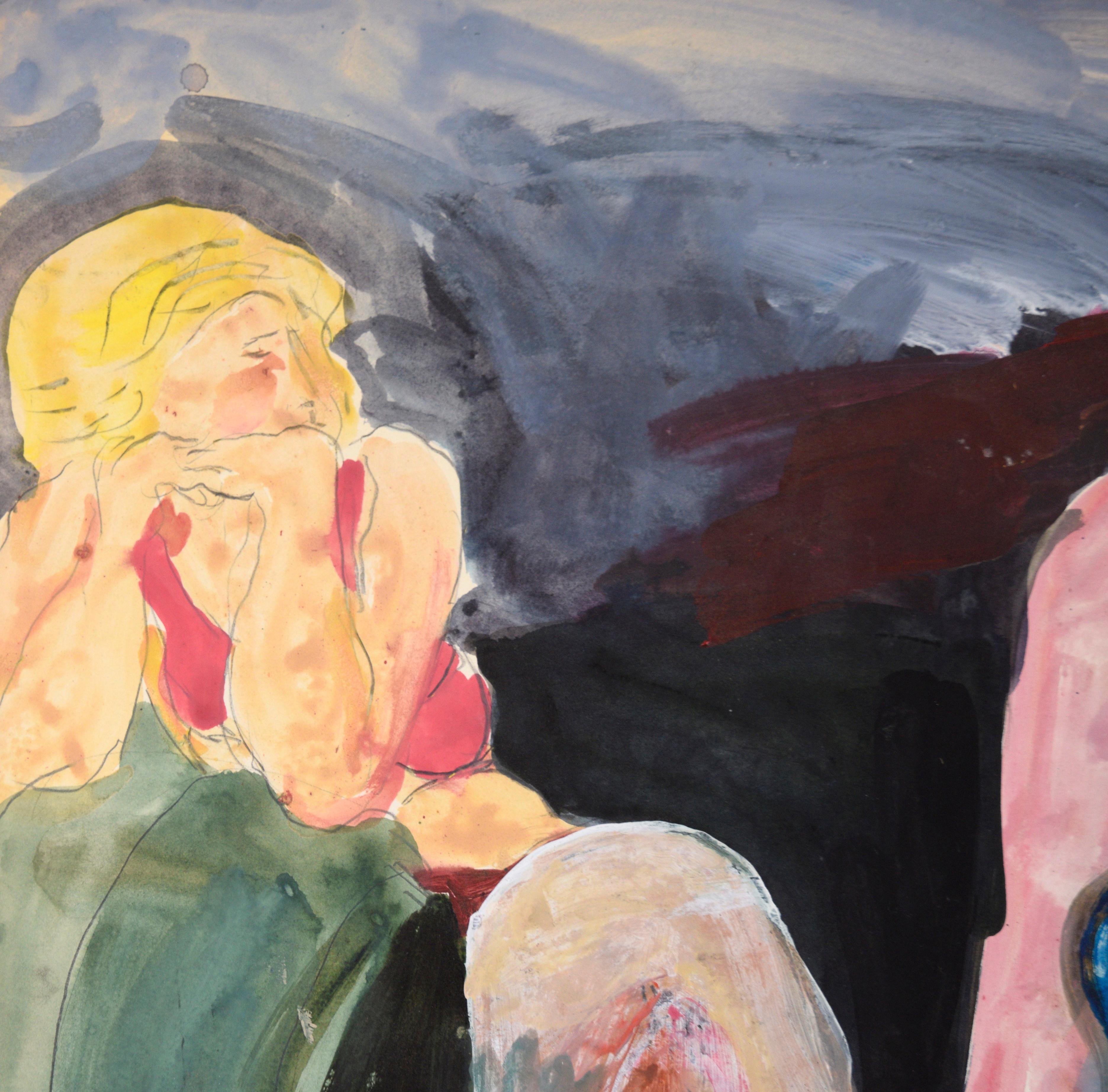 Two Models in Acrylic on Paper - Contemporary Painting by Katherine Kallick