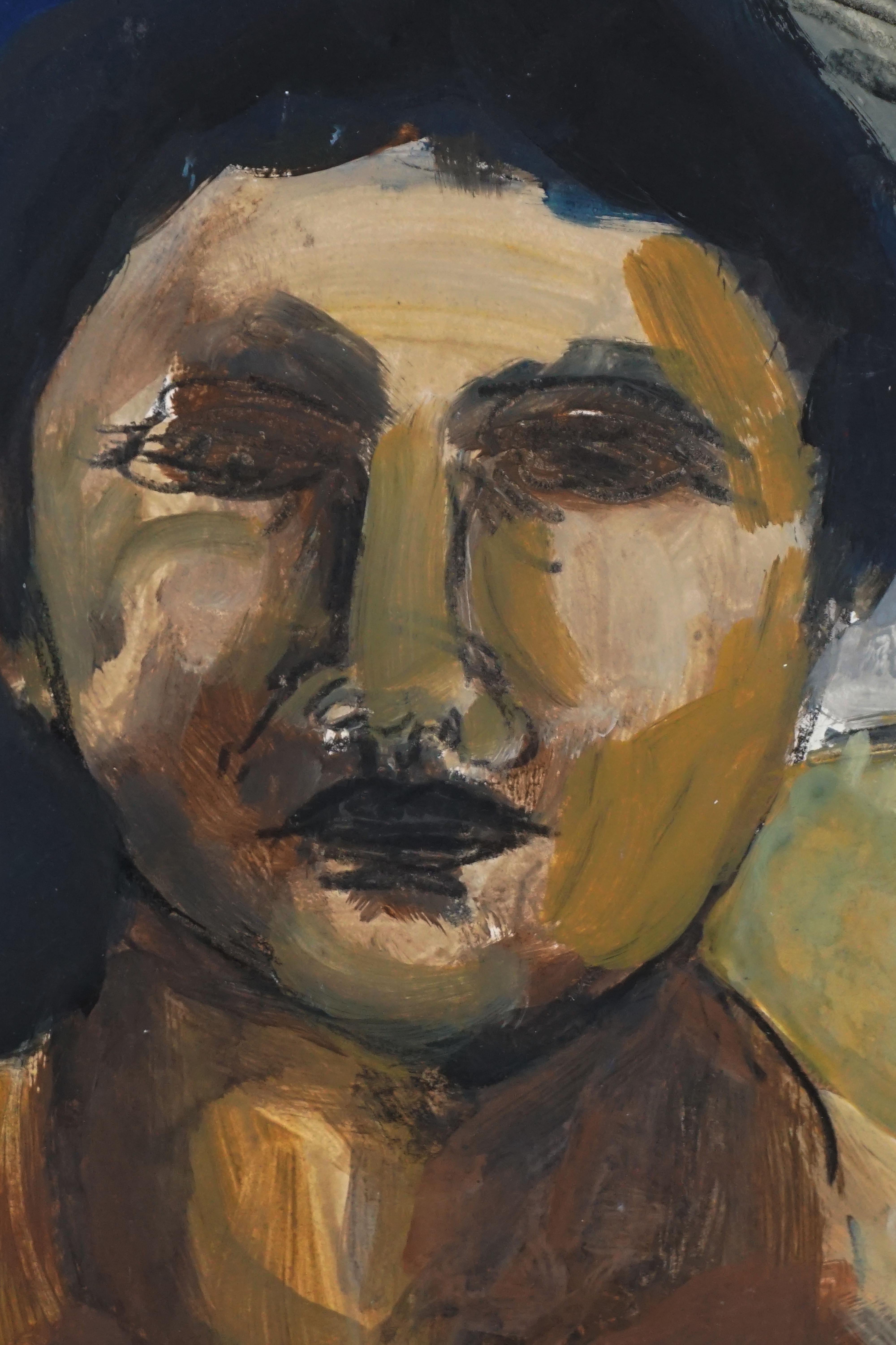 Retrato figurativo vintage de una modelo desnuda -- Bajo el caballete de la sierra - Painting Fauvista de Katherine Kallick