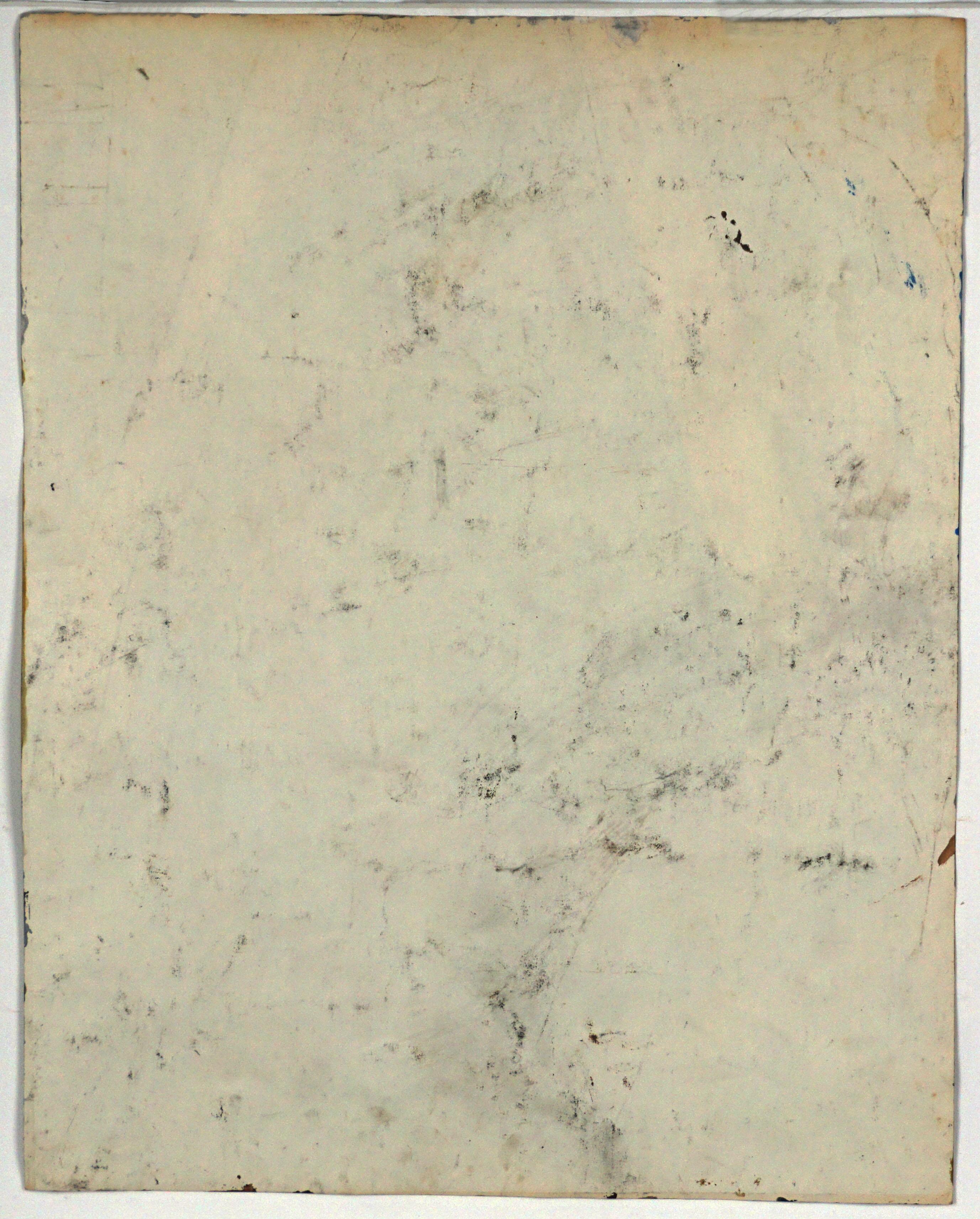Retrato figurativo vintage de una modelo desnuda -- Bajo el caballete de la sierra - Nude Painting Gris de Katherine Kallick