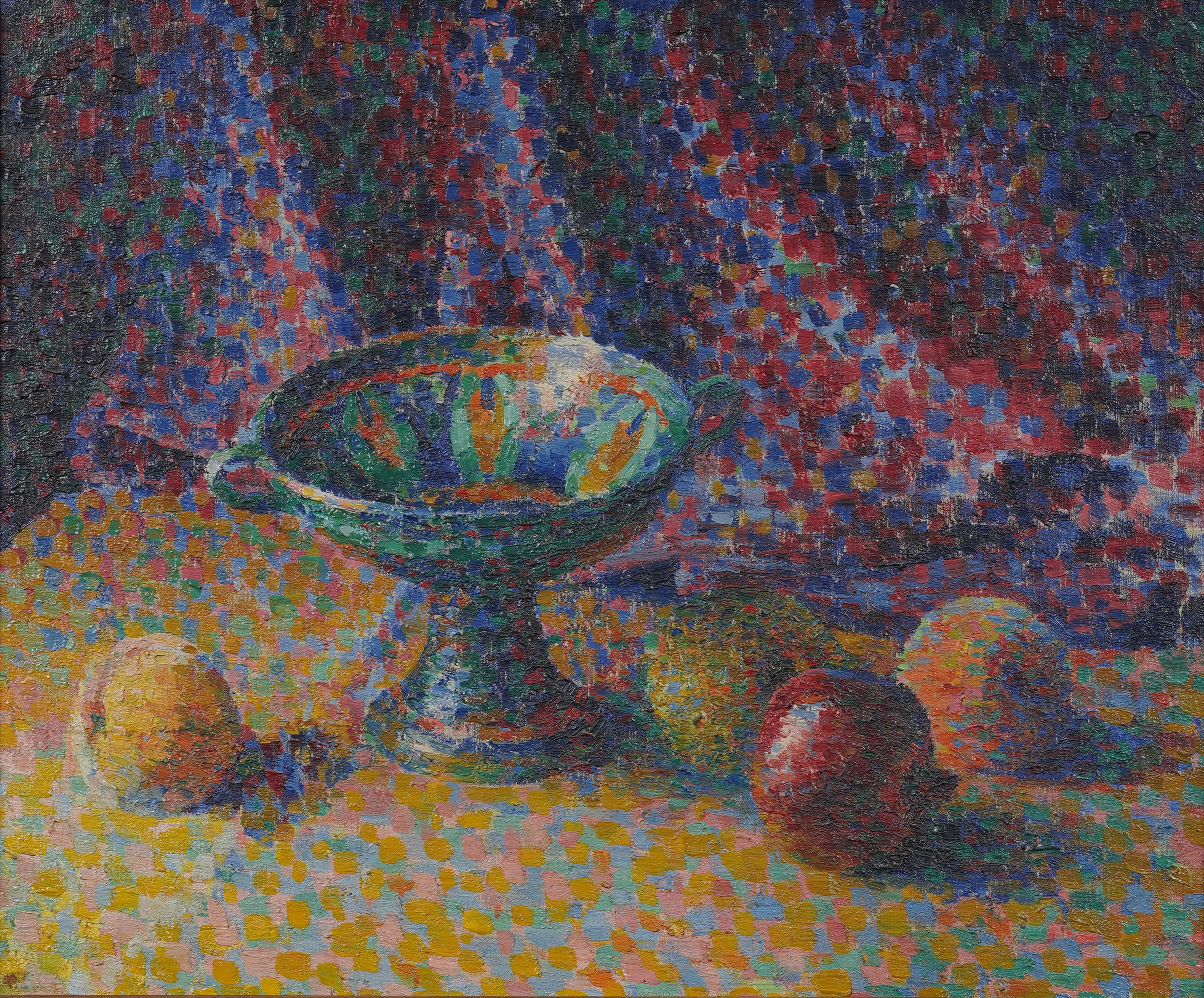 Antico dipinto puntinista di scuola americana con cornice e firma della natura morta esposta - Painting Impressionismo di Katherine Kavanaugh Cahill (1884 - 1962) 