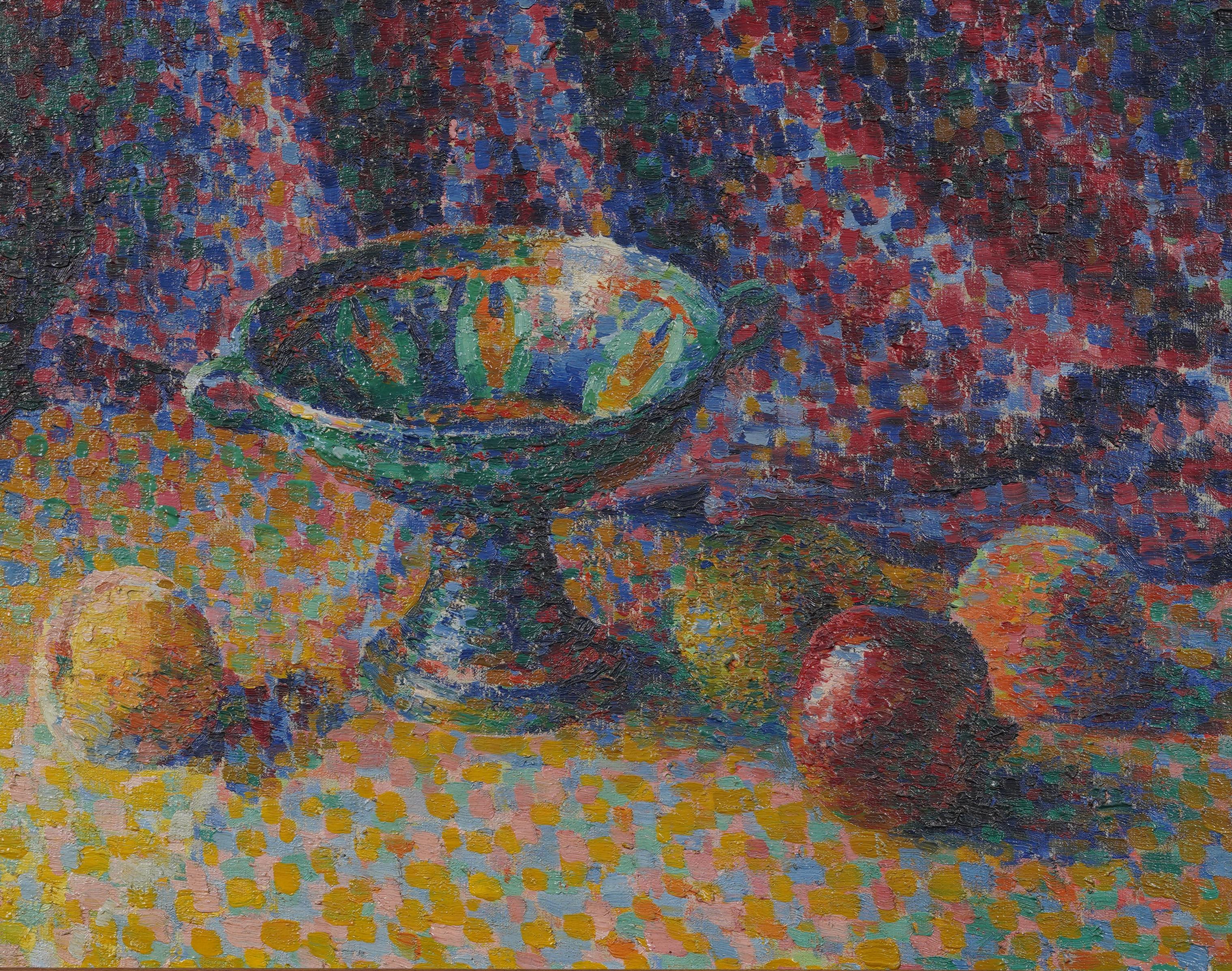 Impressionante primo americano  mostra una natura morta puntinista dipinta a olio da Katherine Kavanaugh Cahill (1884 - 1962).  Incorniciato.  Olio su tela.  Firmato.  Dimensioni dell'immagine, 20H per 24L.


Bio dell'artista:

Nata a Four Oak, nel