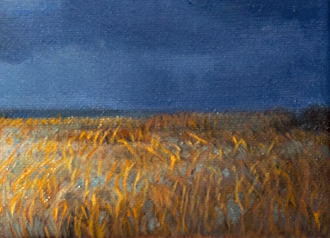 Un poco de nieve en el pantano pintura de paisaje contemporáneo - Landscape Painting Azul de Katherine Kean