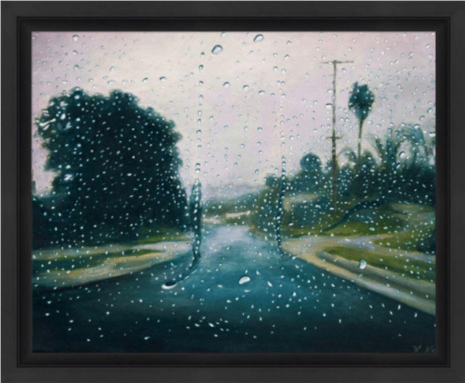 Entre las gotas pintura paisajista contemporánea - Landscape Painting Negro de Katherine Kean
