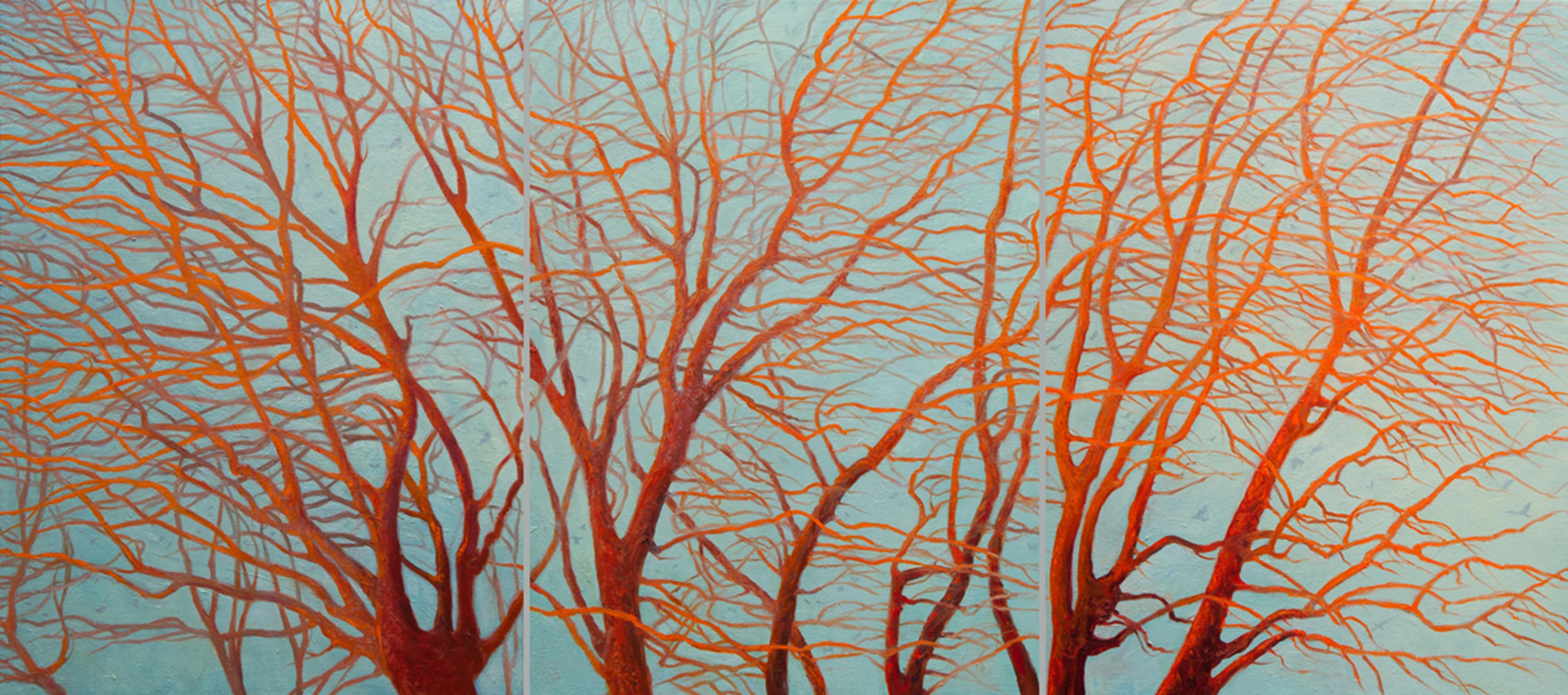 Branches of the Same Tree contemporary triptych painting - Painting by Katherine Kean