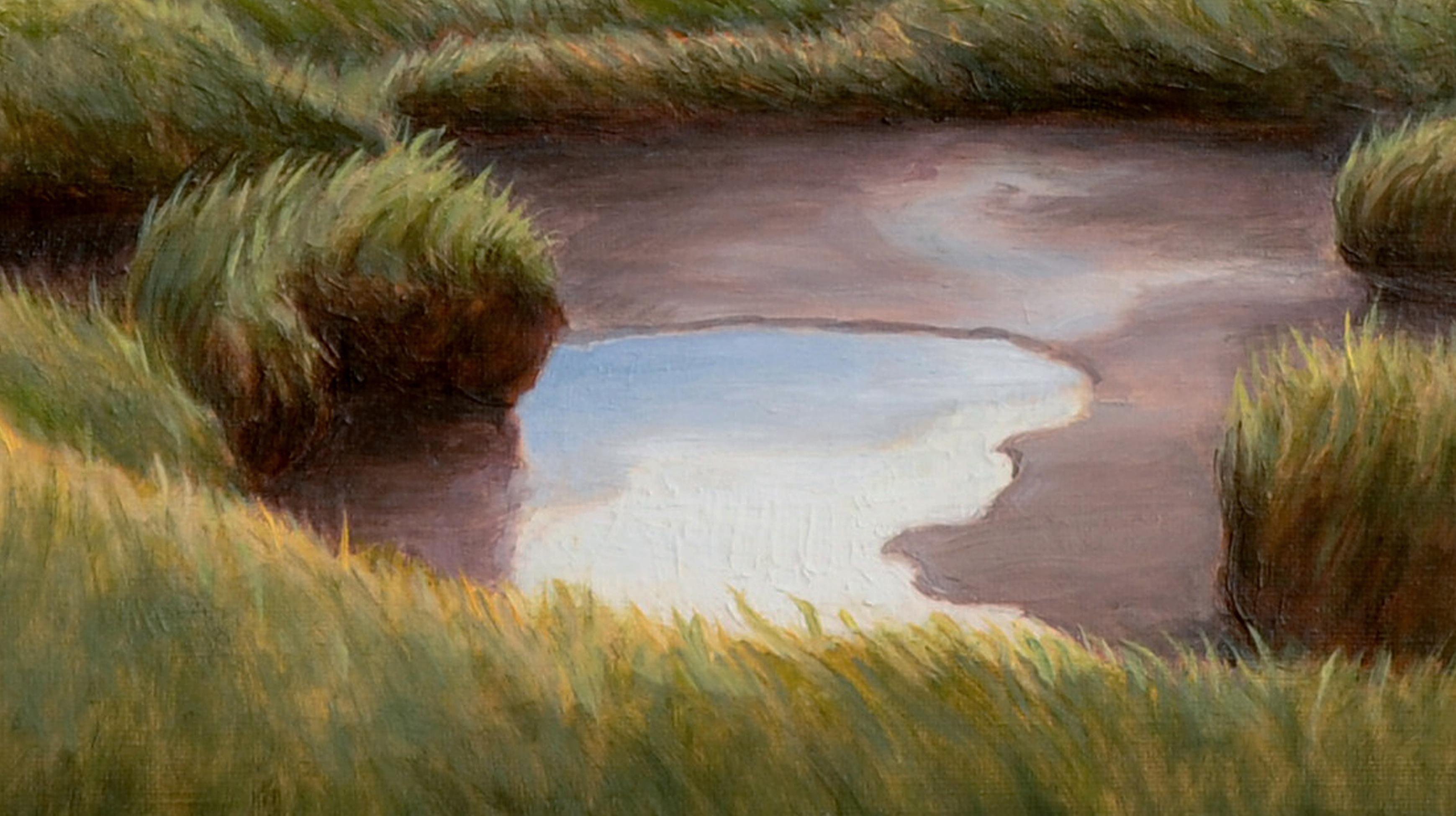 Nuages tourbillonnant au-dessus du Great Marsh paysage atmosphérique contemporain - Contemporain Painting par Katherine Kean