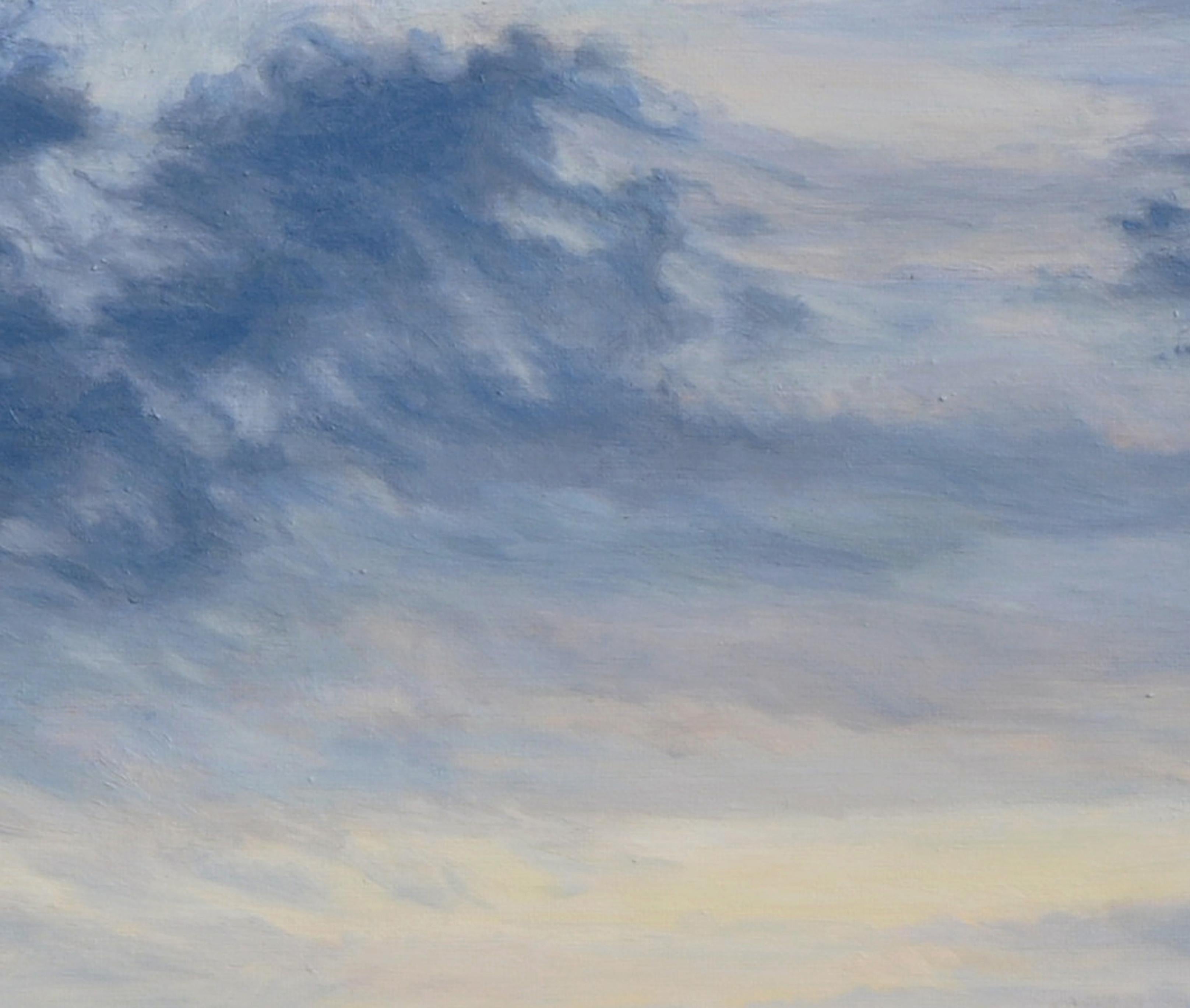 Nuages tourbillonnant au-dessus du Great Marsh paysage atmosphérique contemporain en vente 1