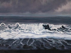 Mar oscuro bajo cielo nublado pintura de paisaje contemporáneo
