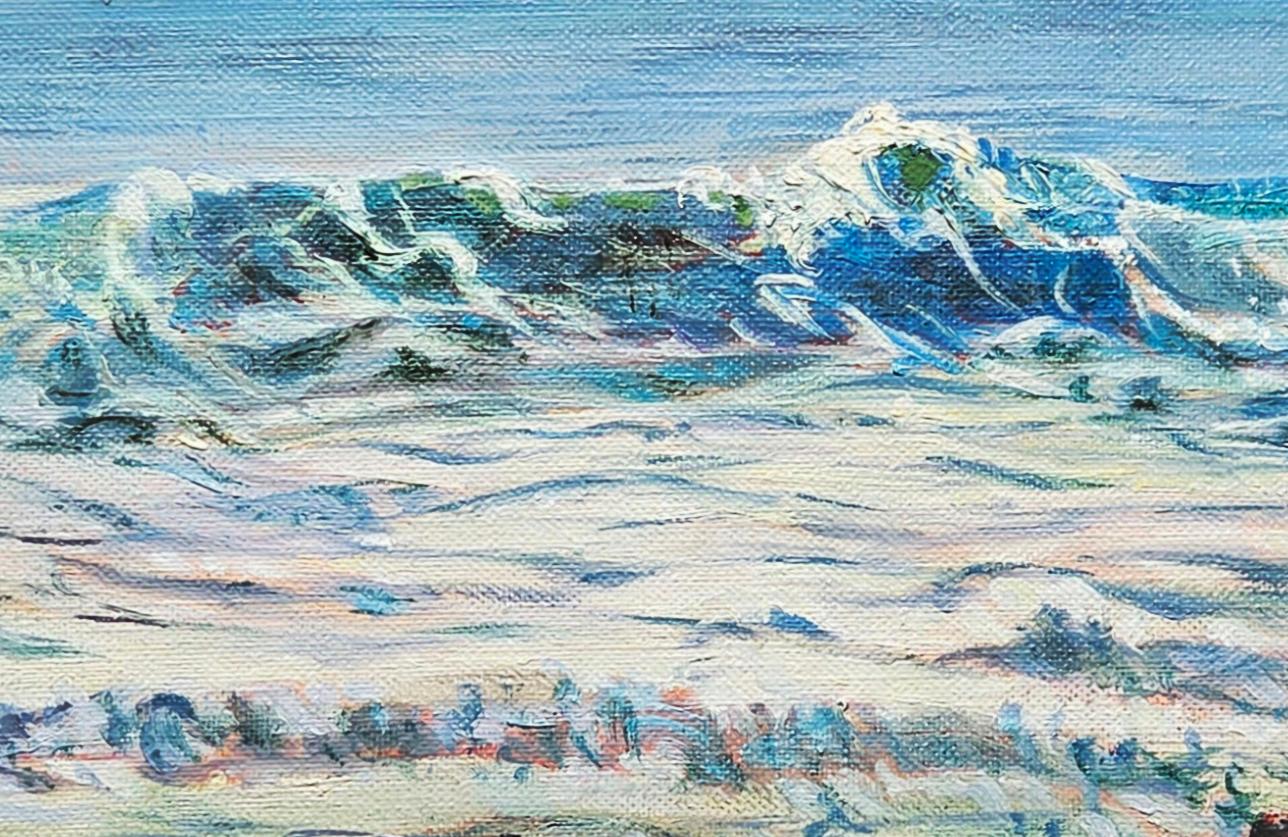 Schaumige Welle gegen Lavafelsen zeitgenössische Meereslandschaft Gemälde – Painting von Katherine Kean