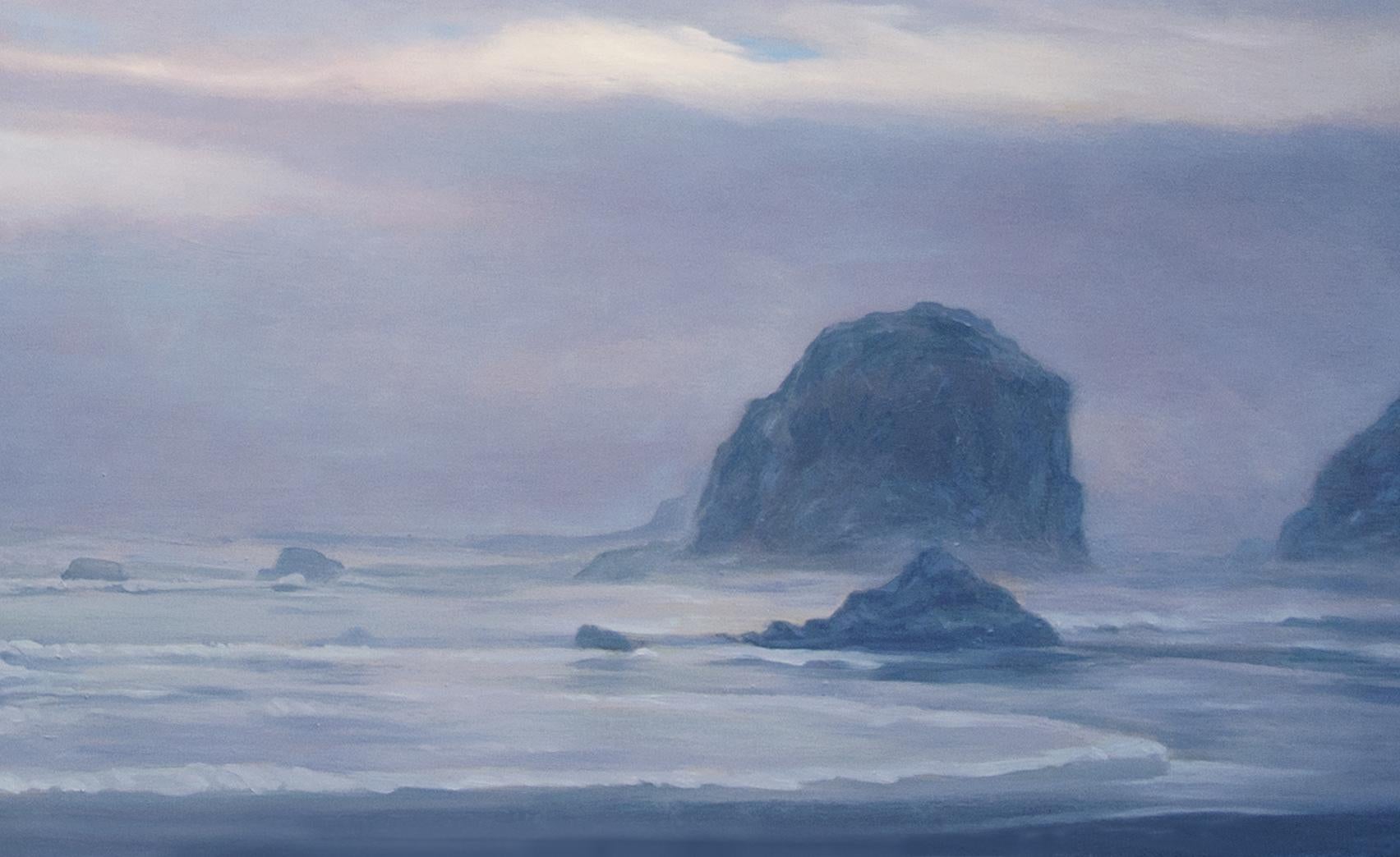 Fog Lifting, contemporary atmospheric landscape - Painting by Katherine Kean