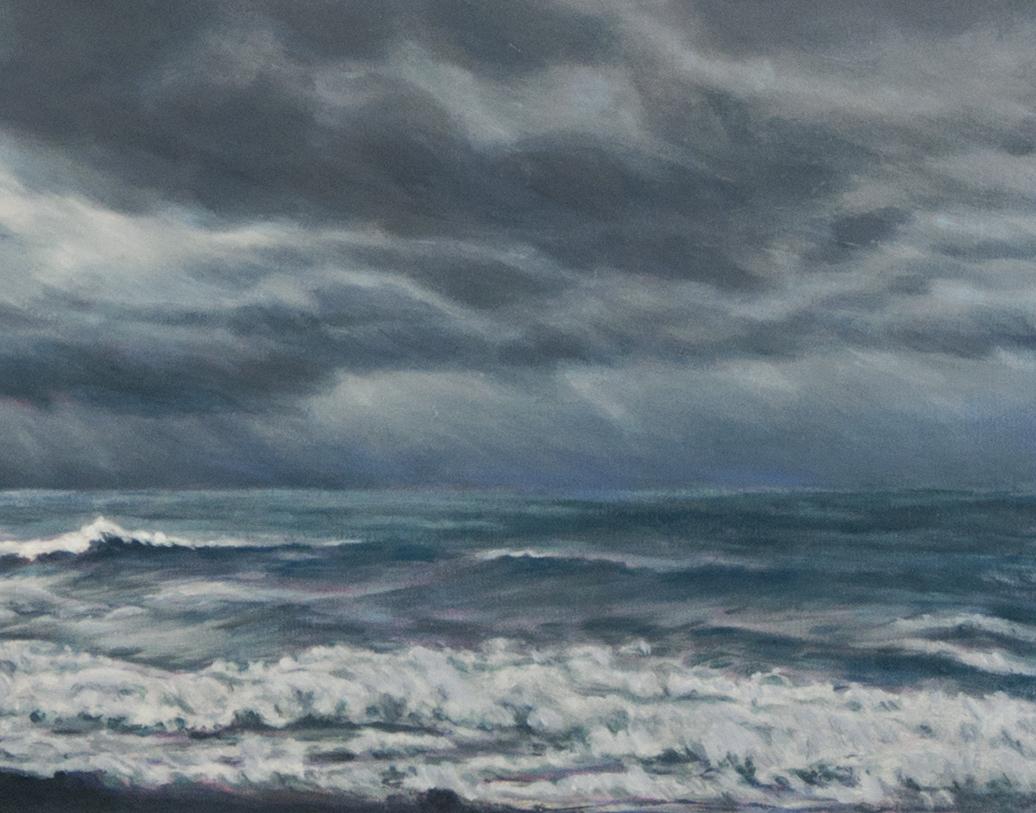 Gathering Point contemporary moody ocean and cloudscape - Contemporary Painting by Katherine Kean