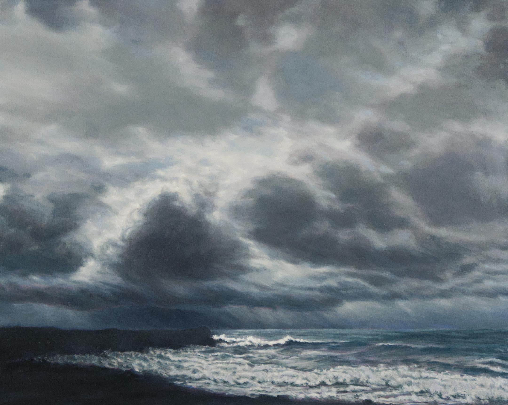 Katherine Kean Landscape Painting - Gathering Point contemporary moody ocean and cloudscape