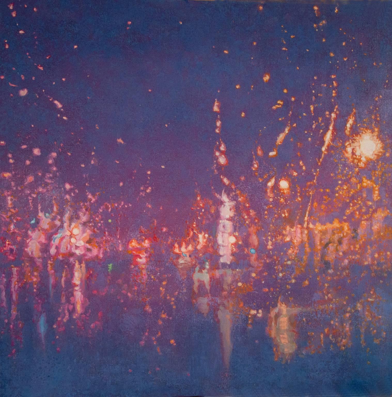 Holiday Sparkle Rain I colorfull impressionistic holiday landscape