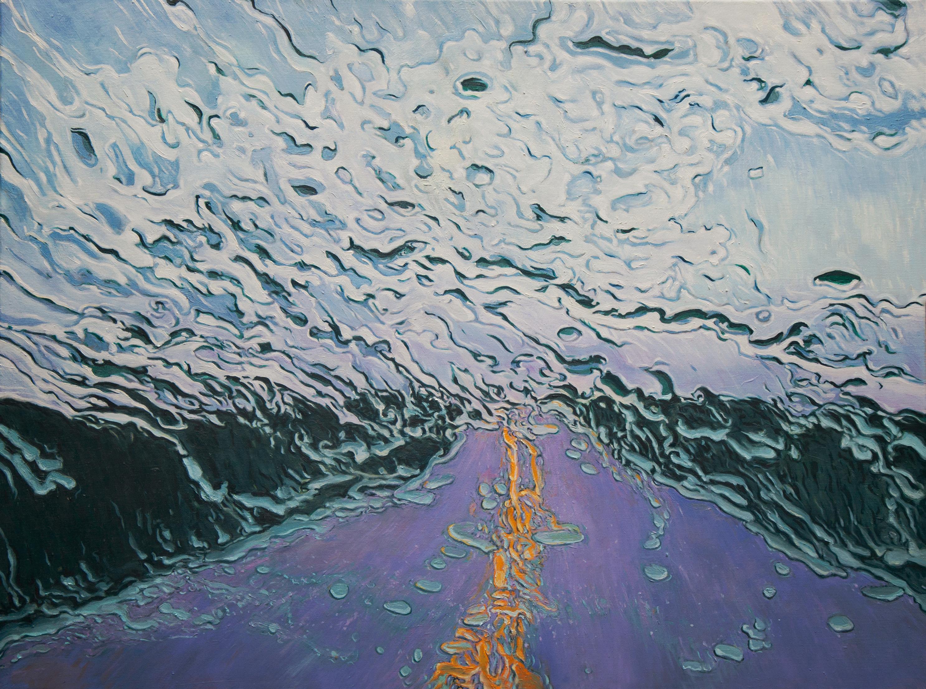 Katherine Kean Abstract Painting - Liquid Sun on Chain of Craters Road. contemporary impressionistic landscape