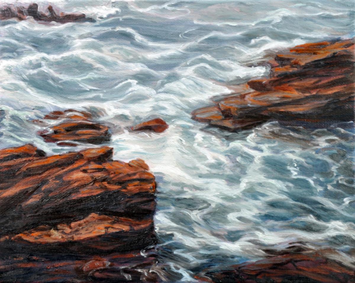 Katherine Kean Landscape Painting - Maine Tides, Rocks contemporary seascape painting