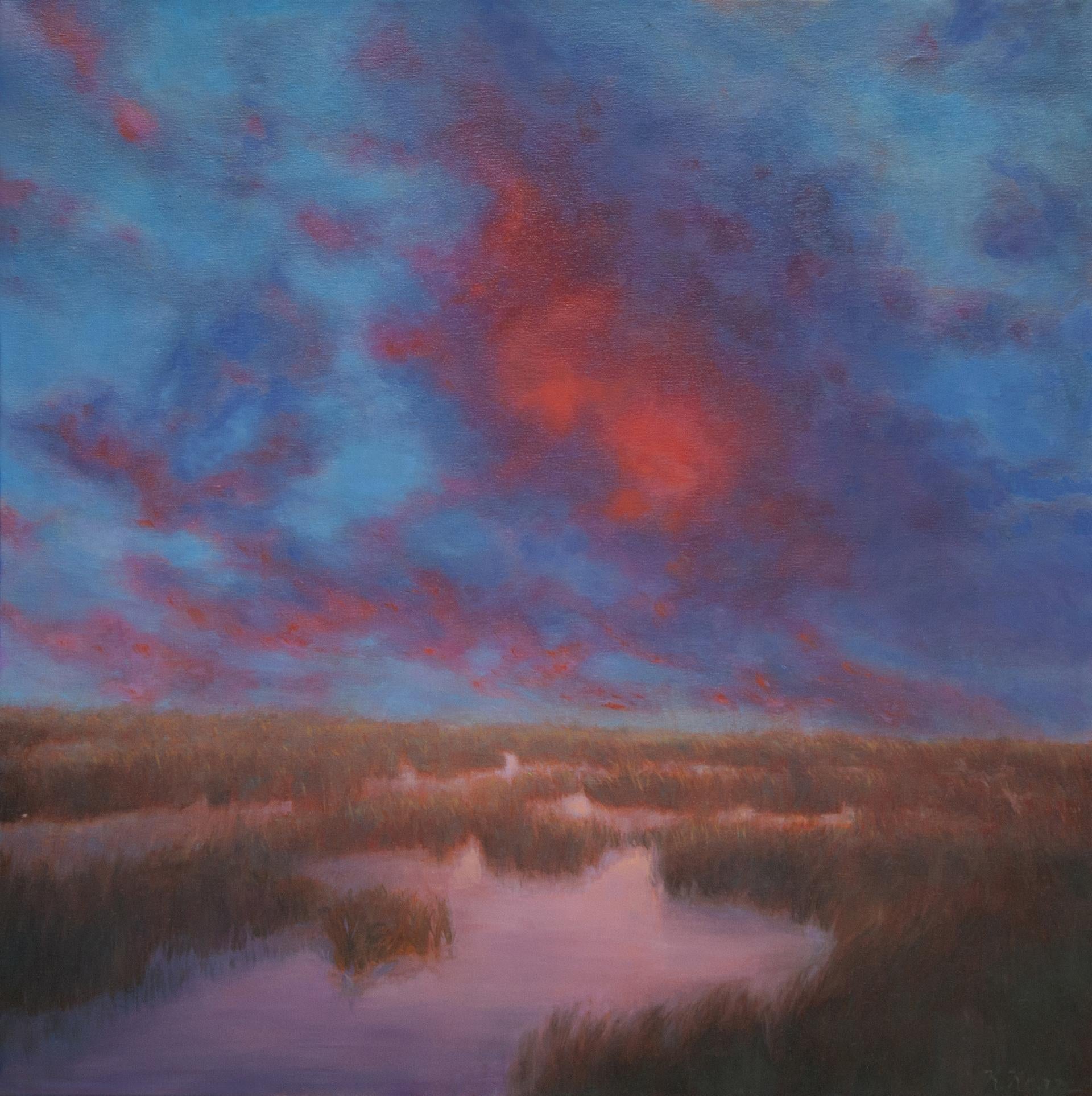 Katherine Kean Abstract Painting – Zeitgenössisches Landschaftsgemälde „Marsh Dusk Glow“
