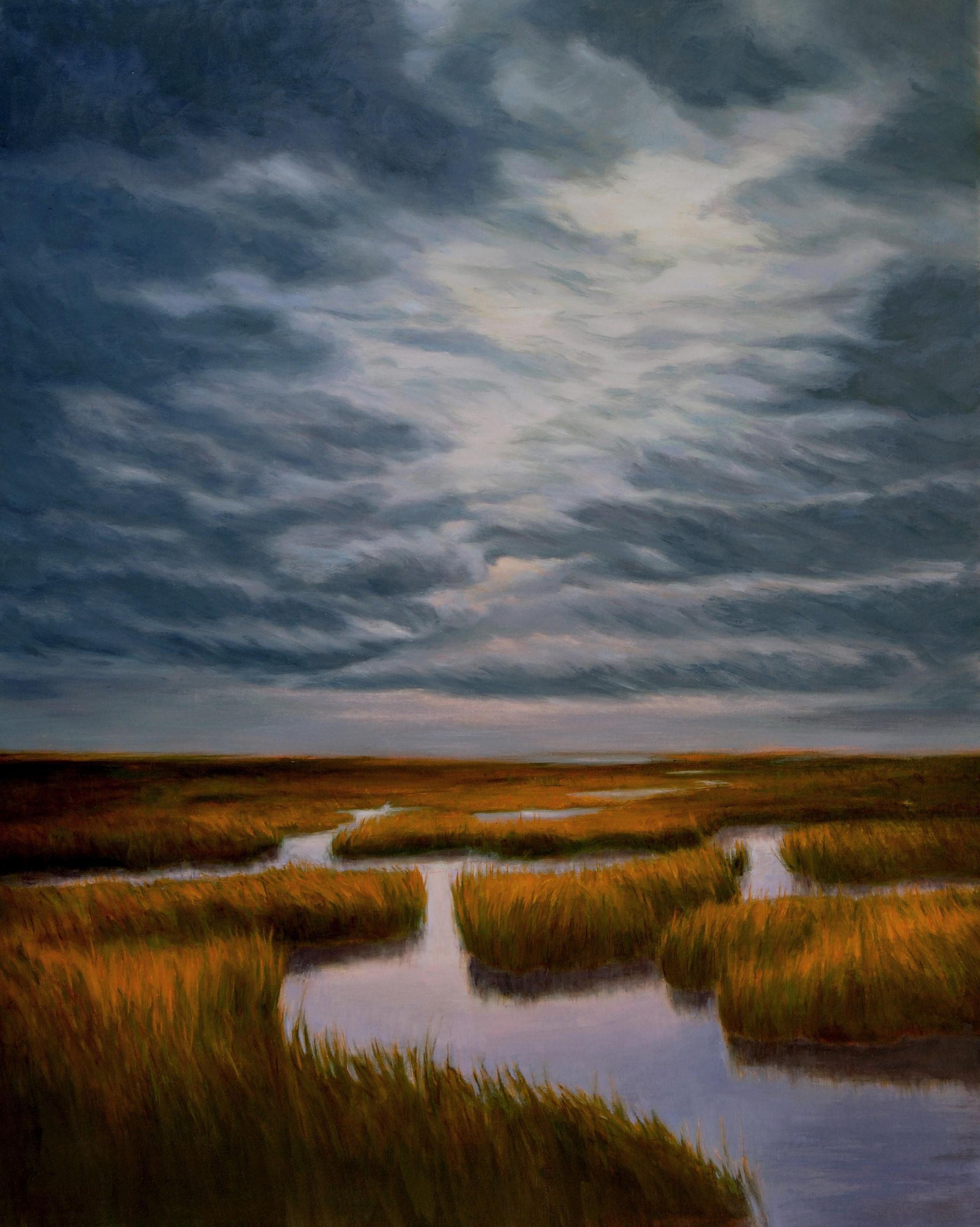 Landscape Painting Katherine Kean - Labyrinthe des marais paysage lunatique contemporain