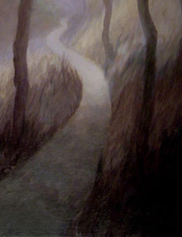Paisaje atmosférico contemporáneo envuelto en niebla - Painting Contemporáneo de Katherine Kean