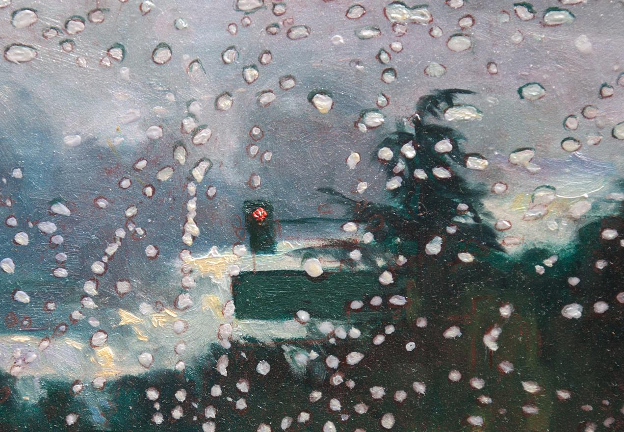 Rain Dots 2, contemporary urban landscape - Contemporary Painting by Katherine Kean