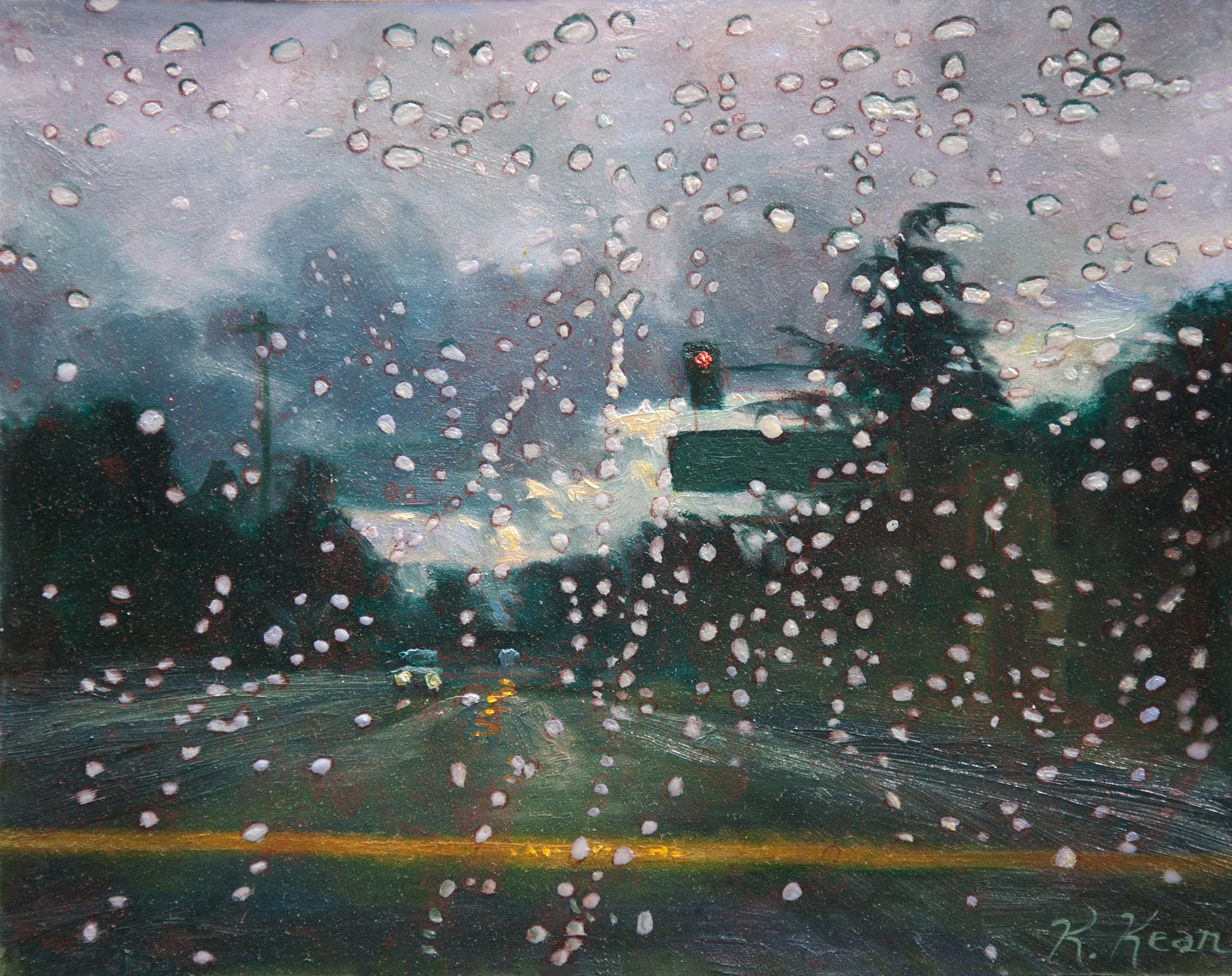 Katherine Kean Landscape Painting - Rain Dots 2, contemporary urban landscape