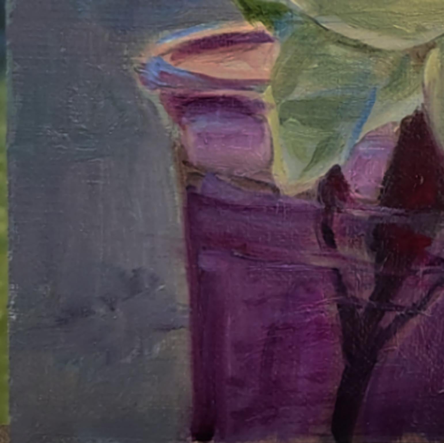Shadowed Gardenia offers a close exploration of a white gardenia, its large curved petals rendered with soft, textured brushstrokes that emphasize the subtle shifts between light and shadow. The composition centers the flower prominently, allowing