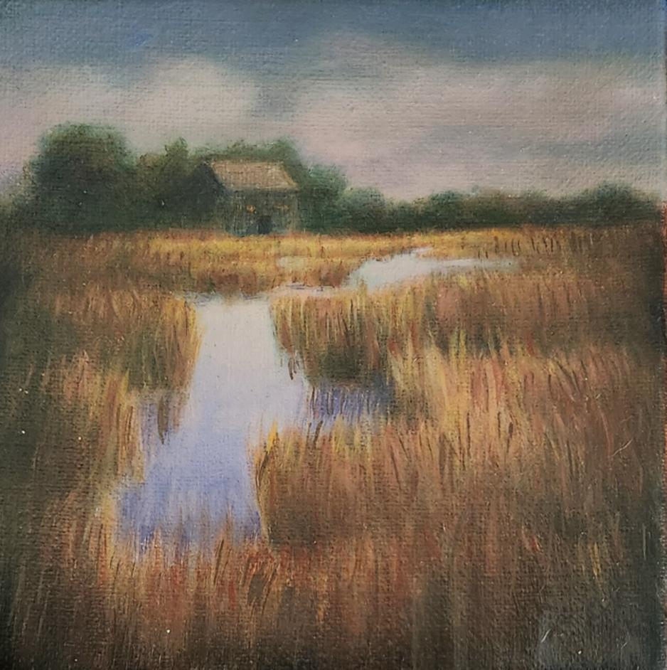 Pequeña casa en el Gran Pantano pintura de paisaje contemporáneo - Painting Contemporáneo de Katherine Kean