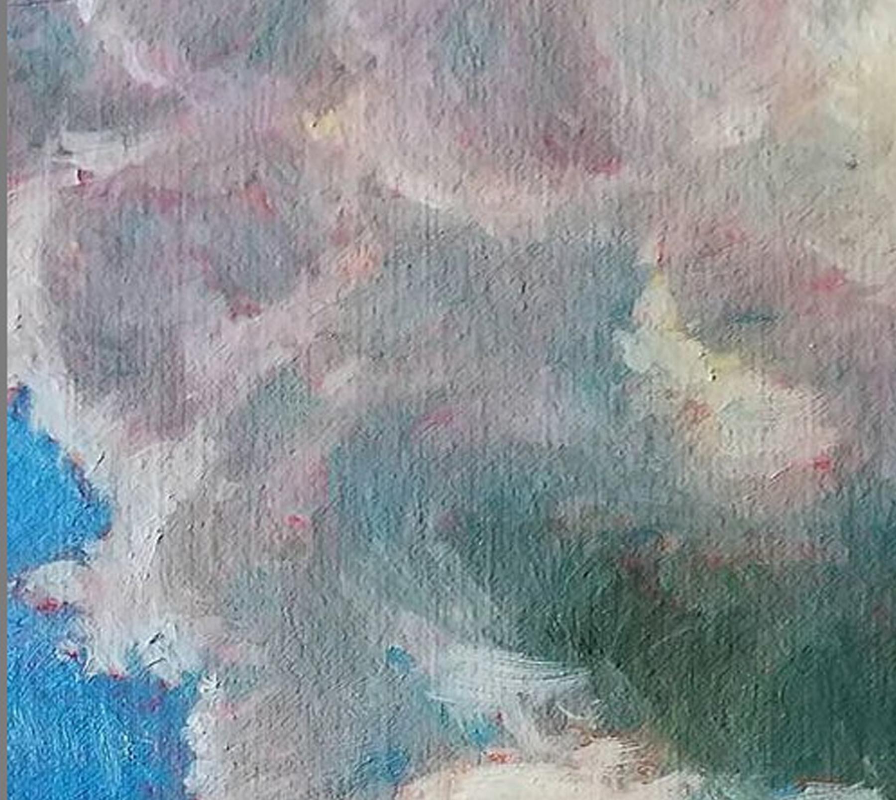 Paysage contemporain des nuages de tempête qui tombent au-dessus des montagnes, 2021 - Painting de Katherine Kean