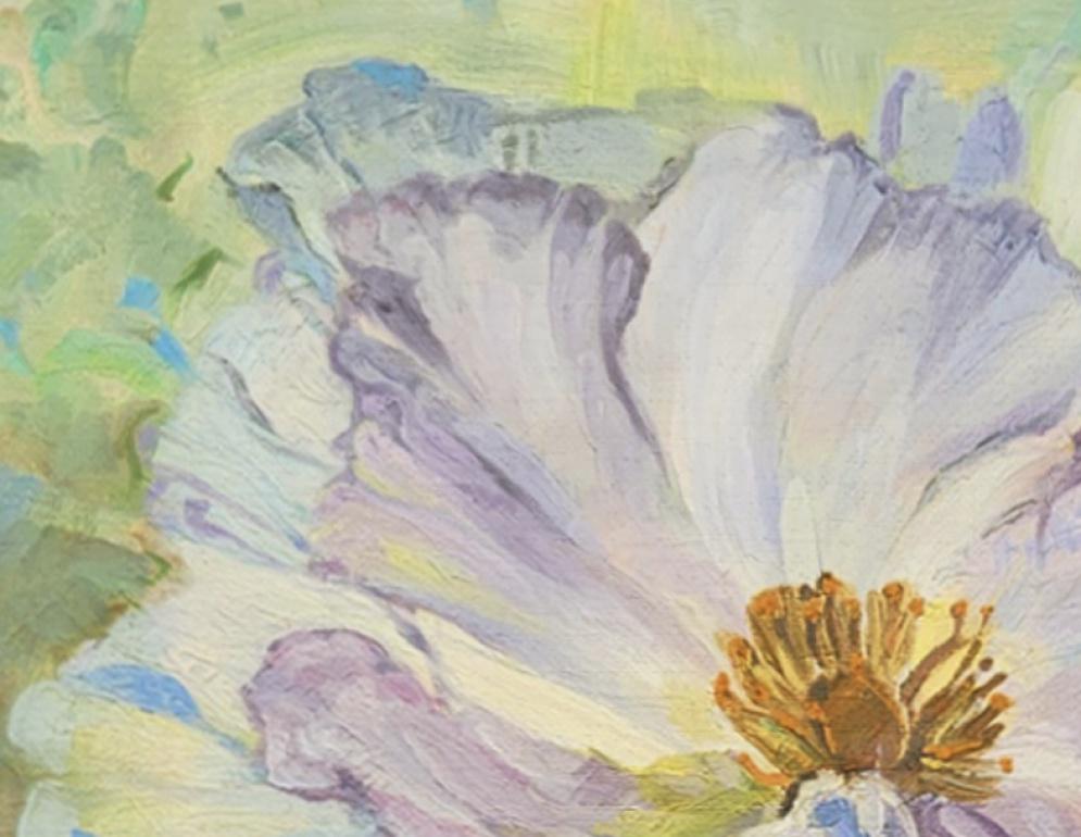 White Poppy contemporary floral painting For Sale 1